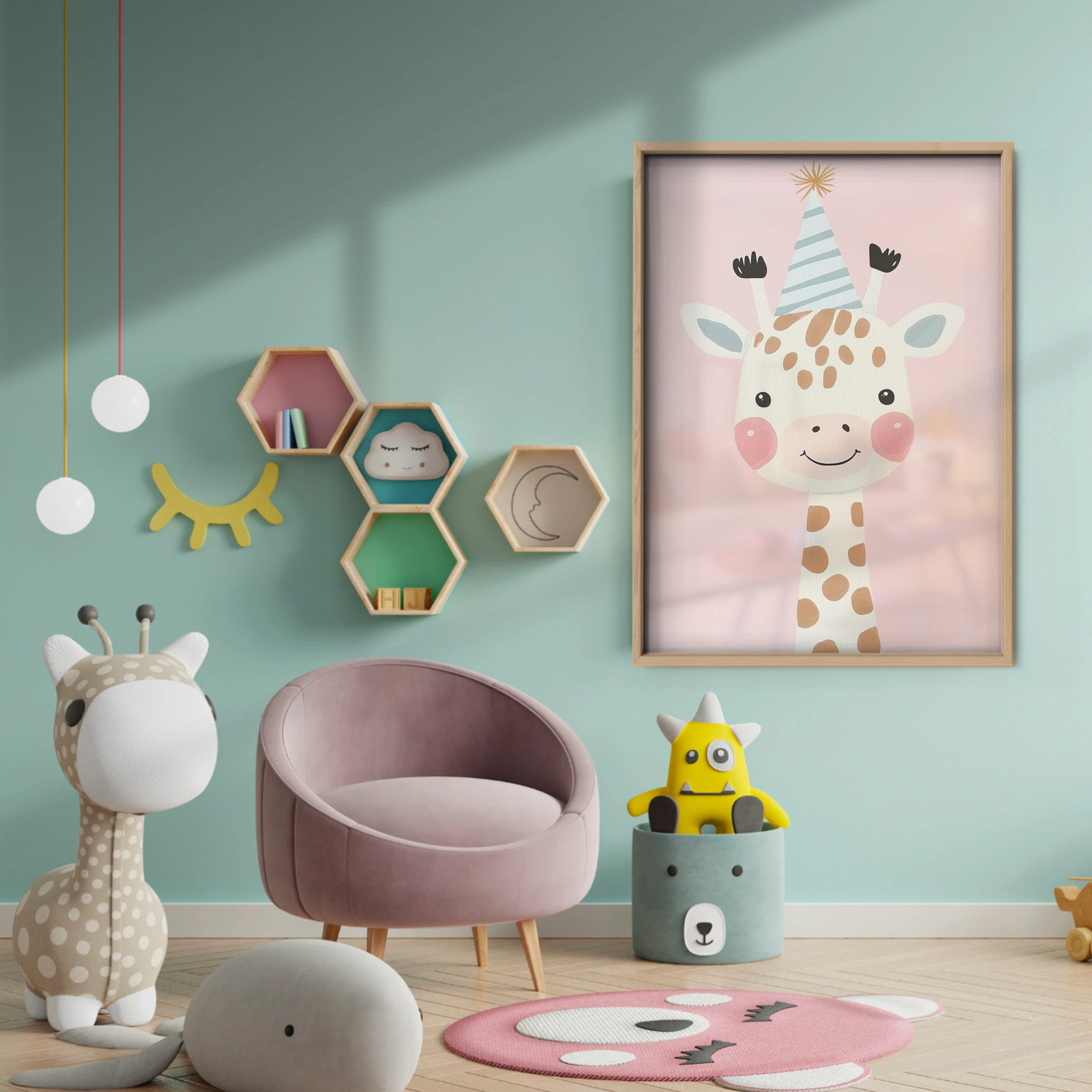 Party Giraffe Nursery Print - baby room wall decor print