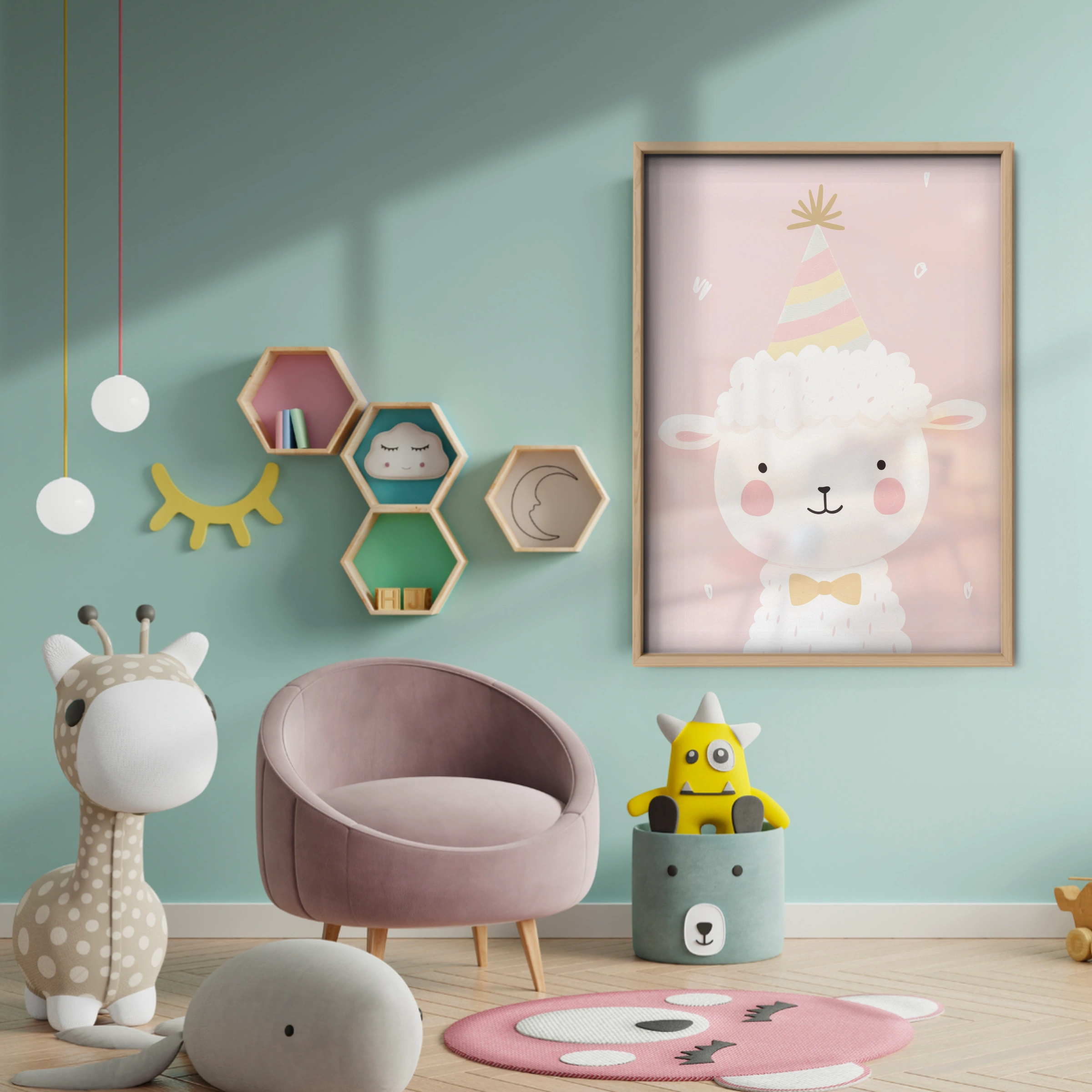 Party Llama Nursery Print - baby room wall decor print