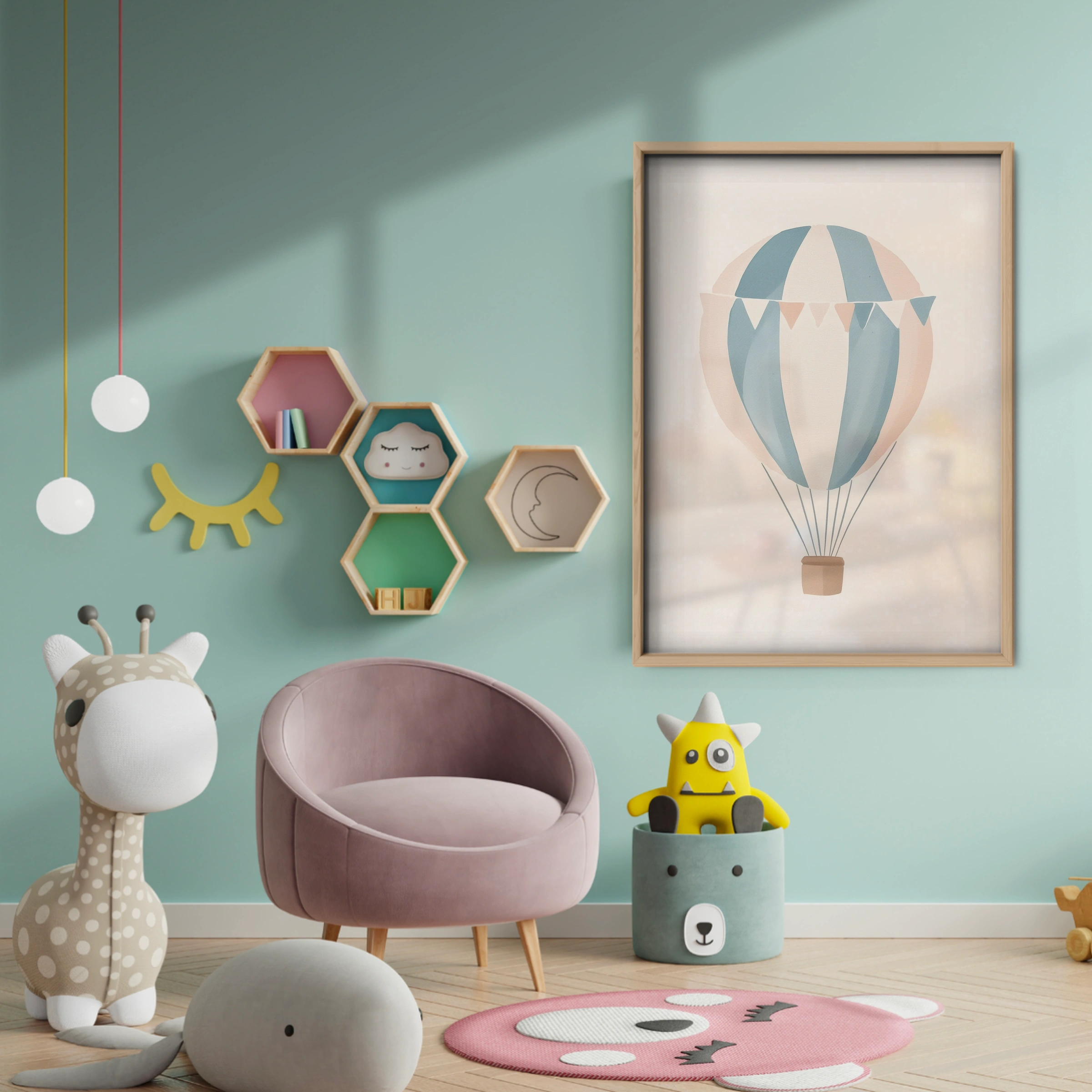 Pastel Hot Air Balloon Nursery Print - baby room wall decor print