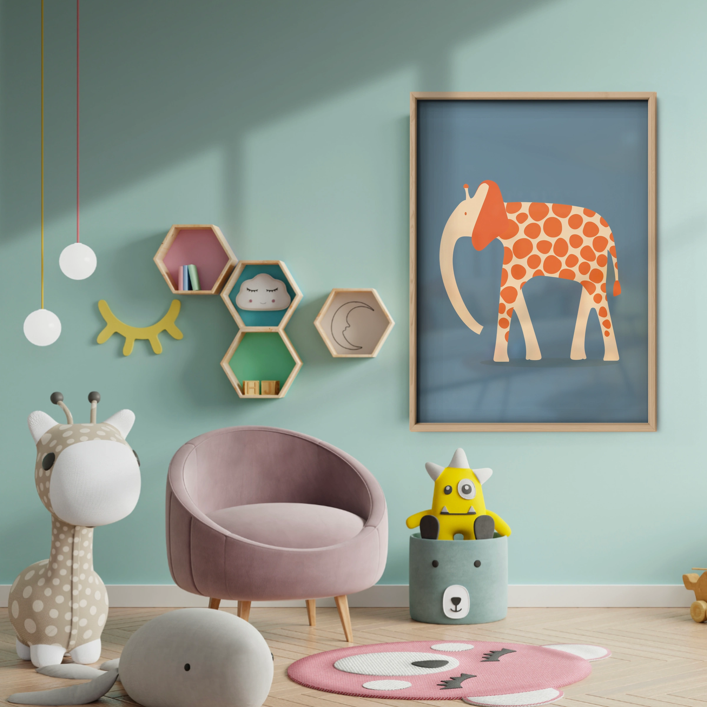 Patterned Elephant Nursery Print - baby room wall decor print