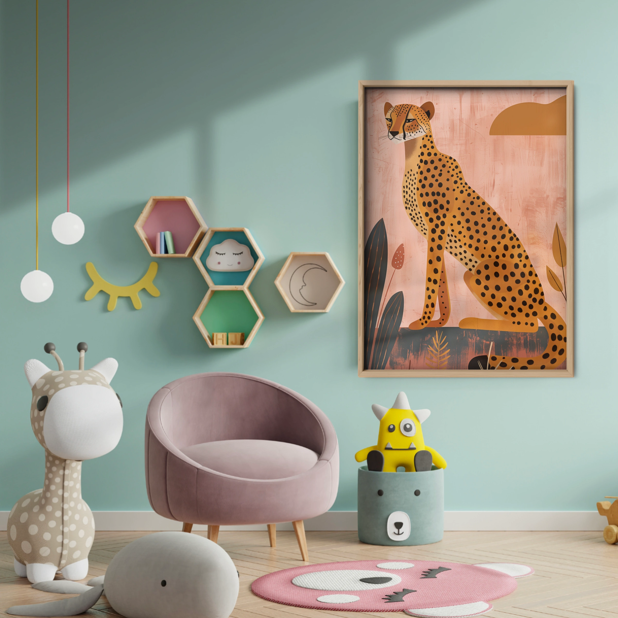 Pink Cheetah Nursery Print - baby room wall decor print