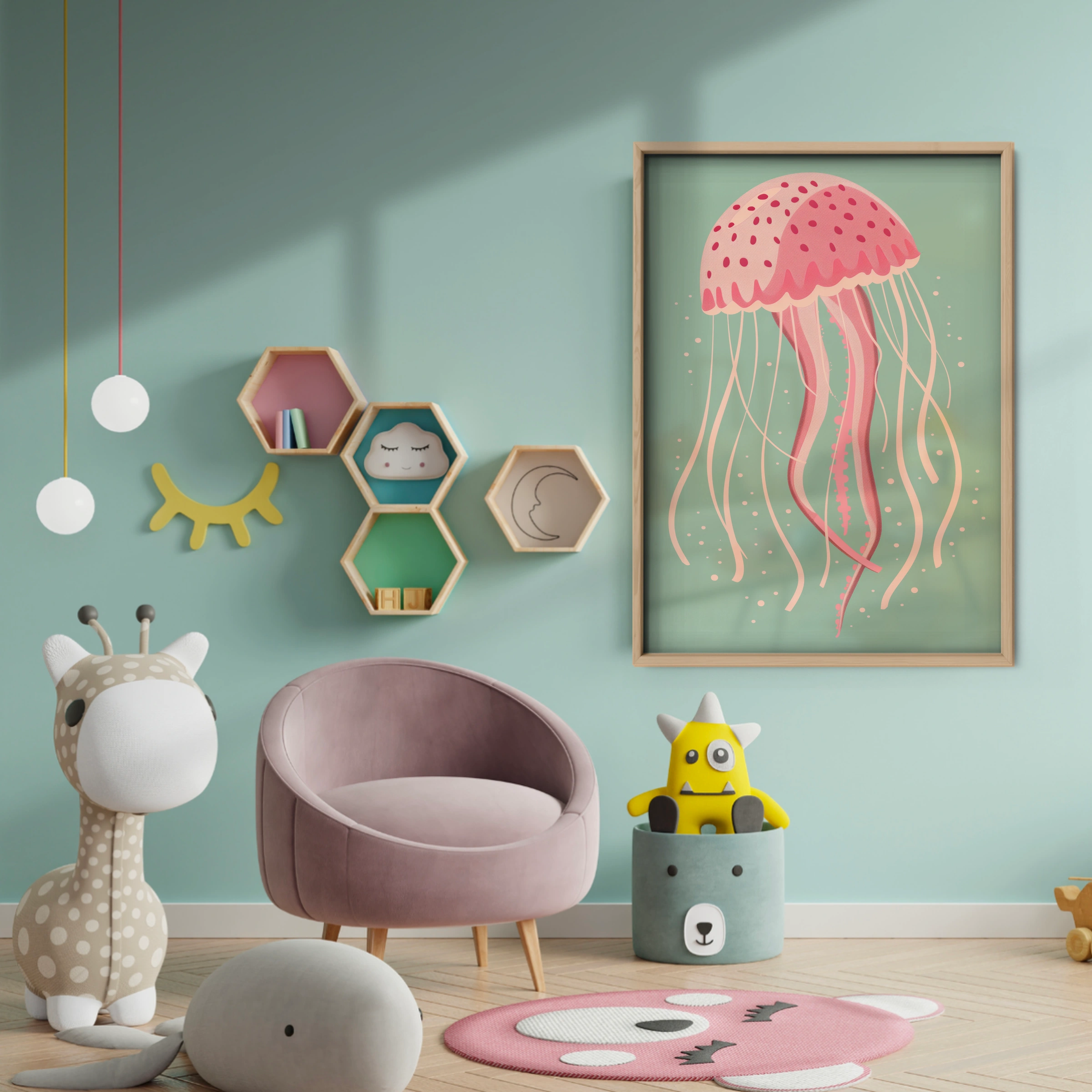 Pink Jellyfish Nursery Print - baby room wall decor print