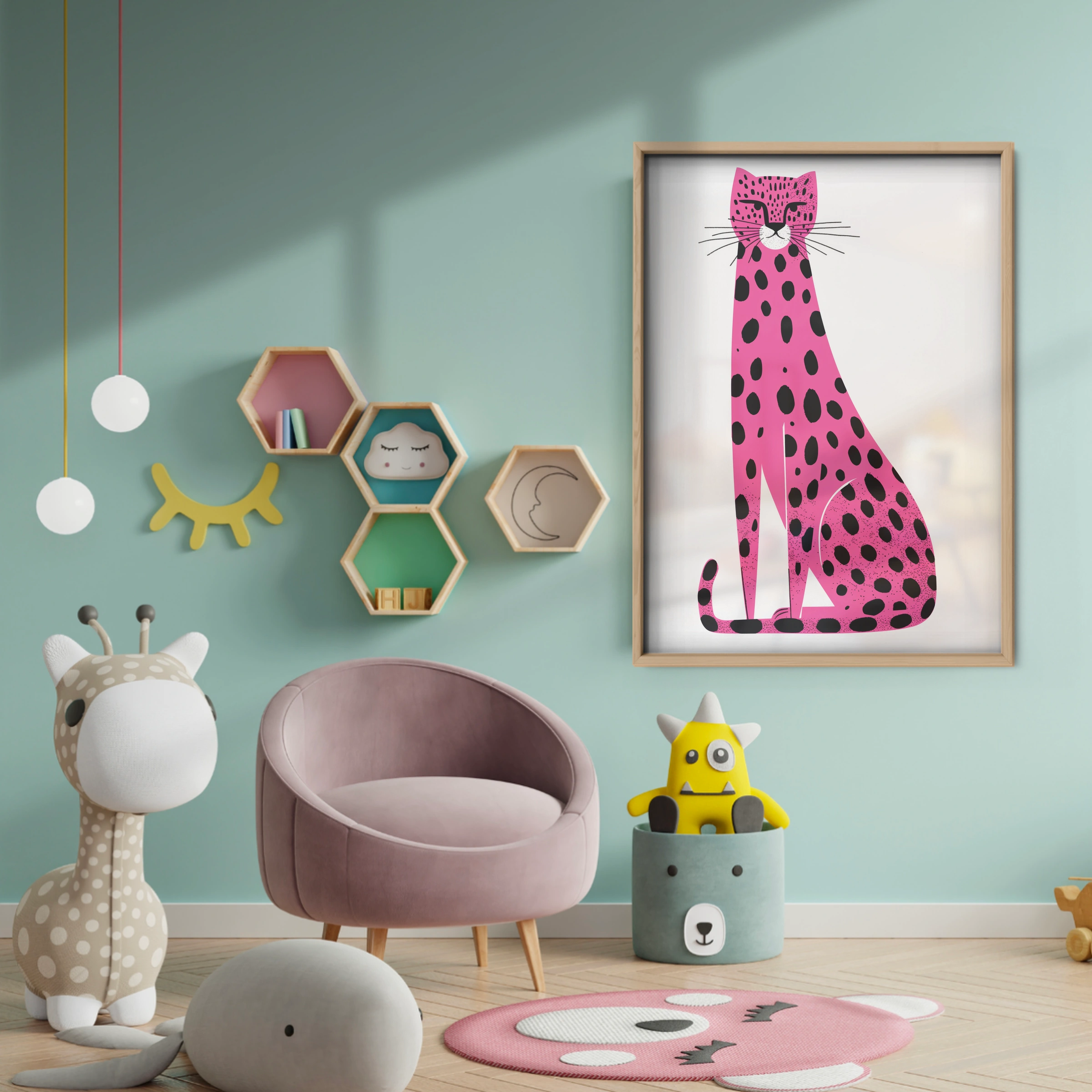 Pink Leopard Nursery Print - baby room wall decor print