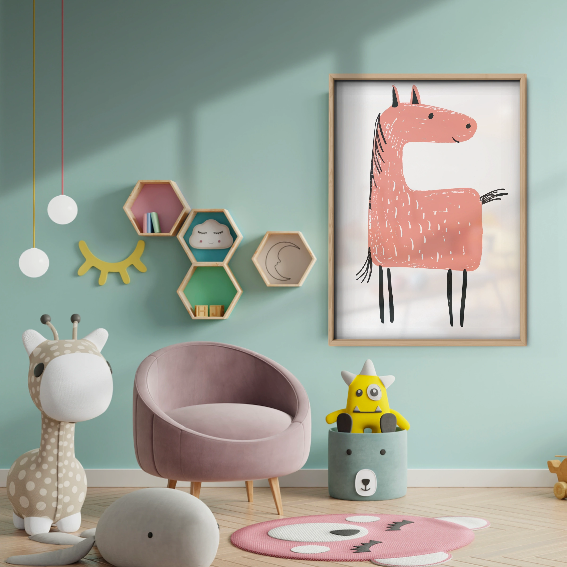 Pink Llama Nursery Print - baby room wall decor print