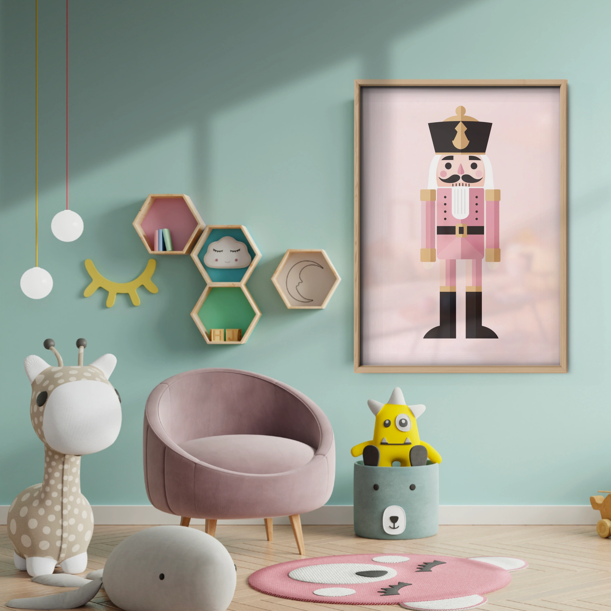 Pink Nutcracker Christmas Print - baby room wall decor print
