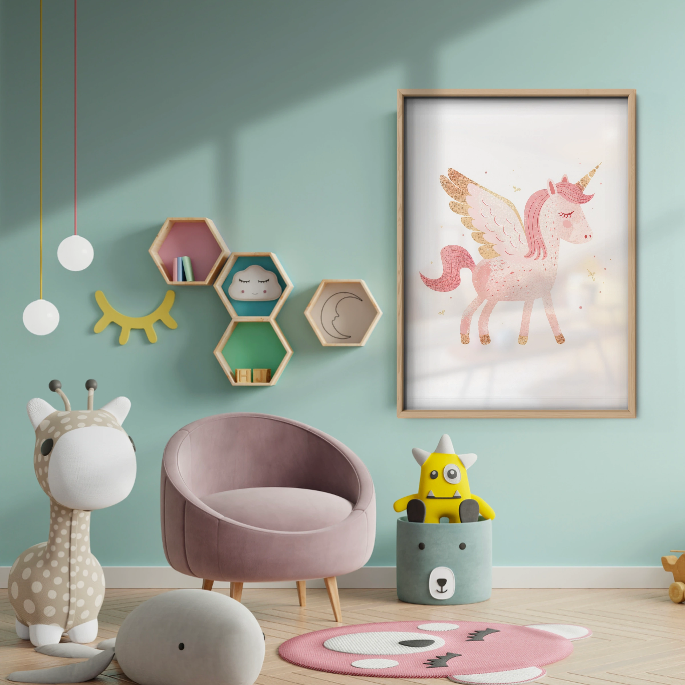 Pink Pegasus Nursery Print - baby room wall decor print