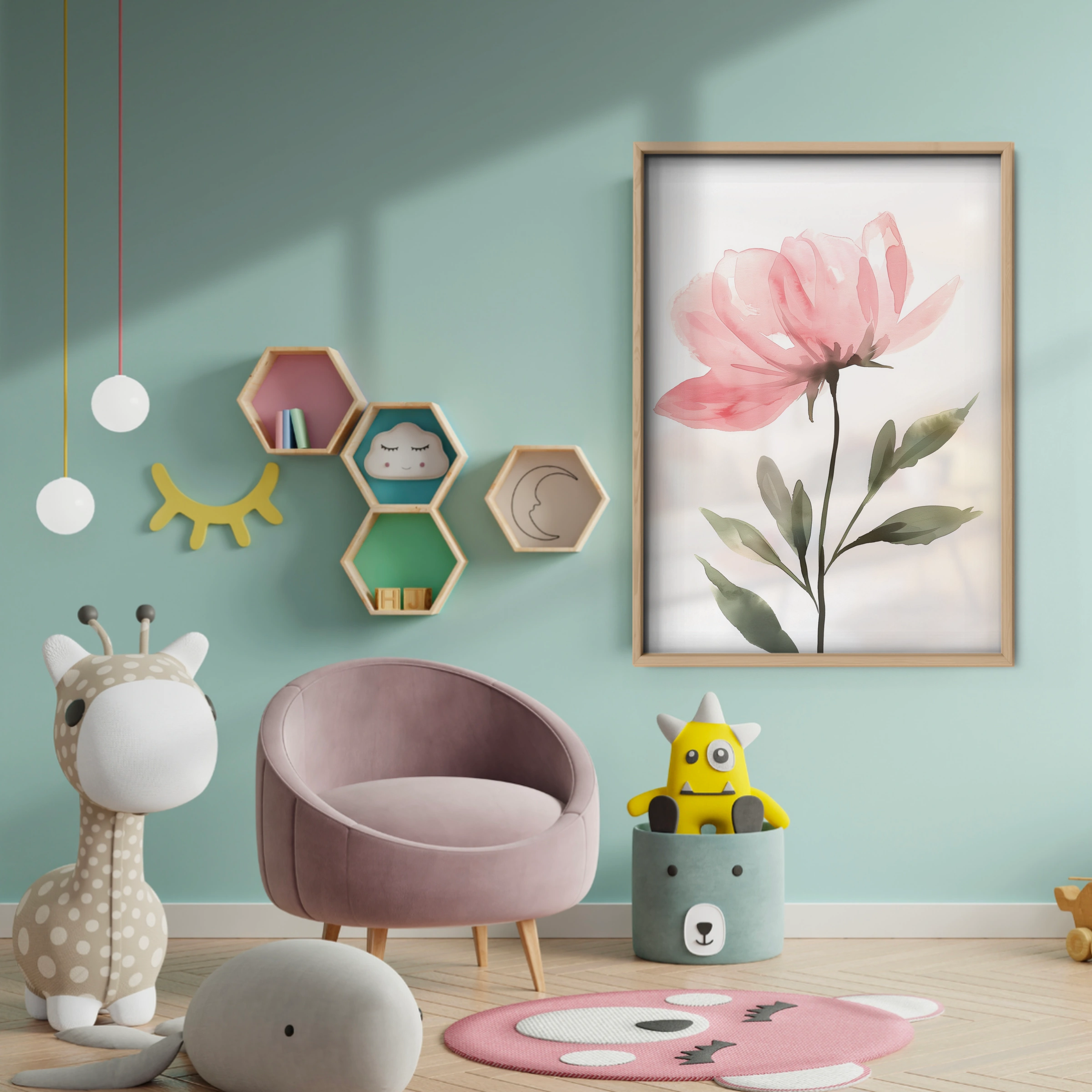 Pink Peony Nursery Print - baby room wall decor print