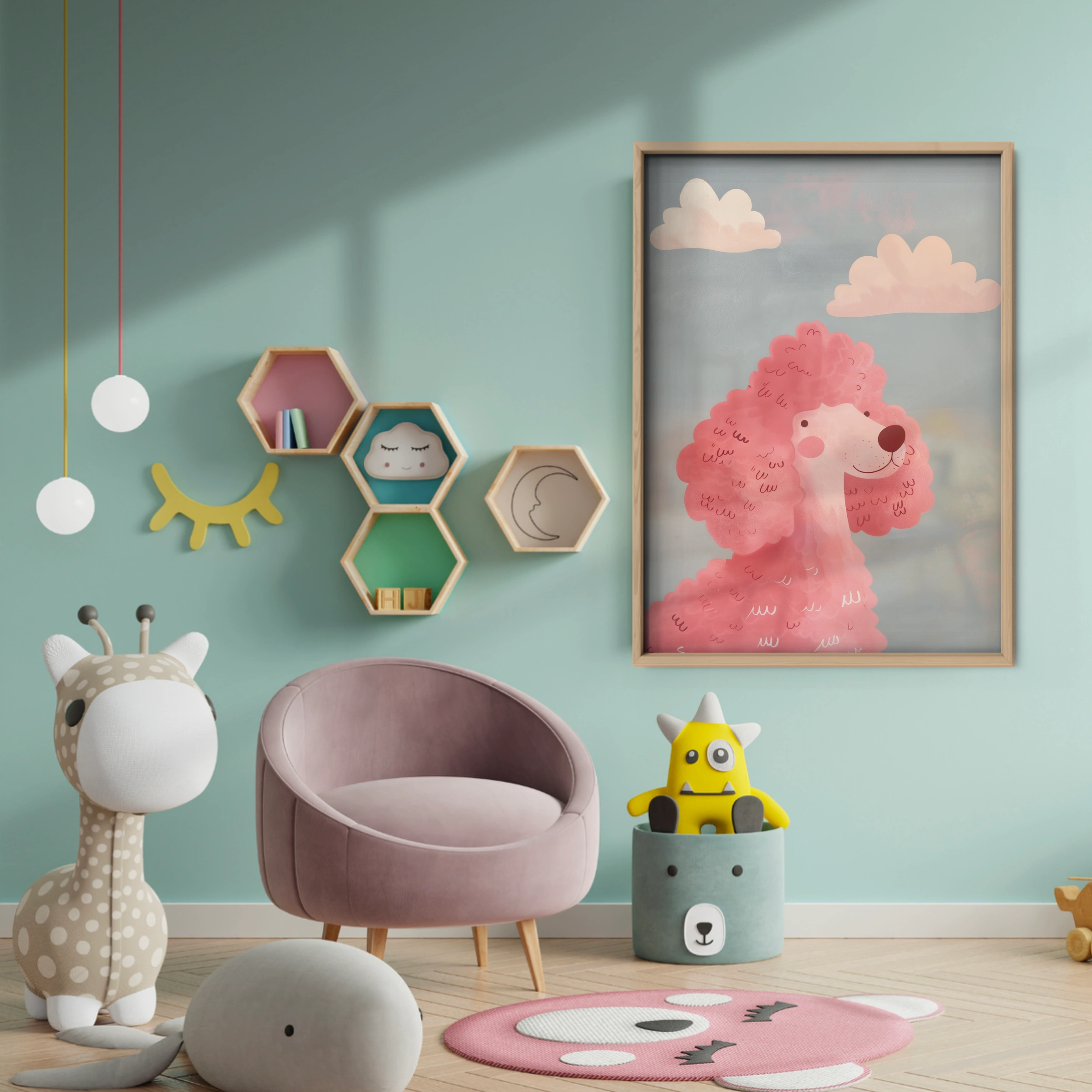 Pink Poodle Nursery Print - baby room wall decor print