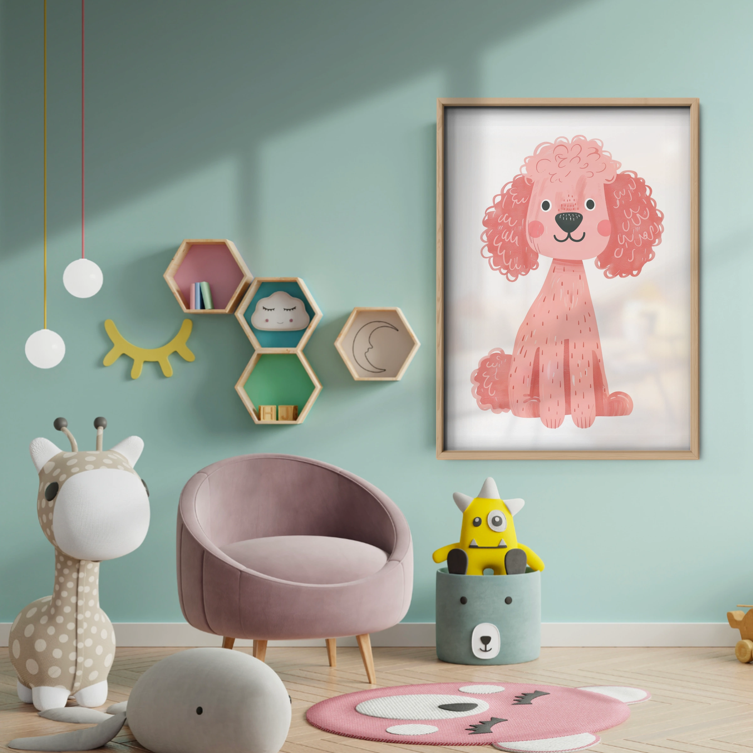 Pink Poodle Two Nursery Print - baby room wall decor print