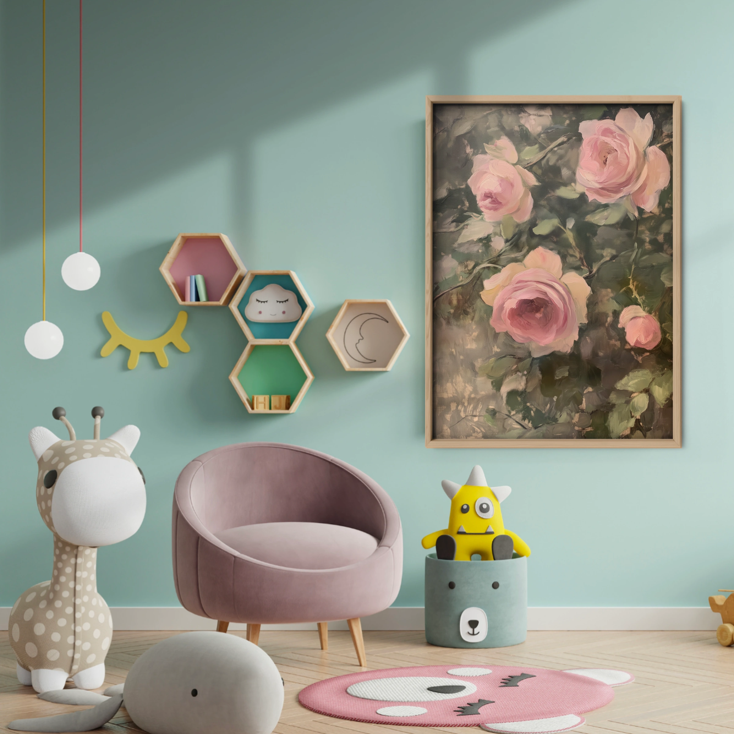 Pink Roses Nursery Print - baby room wall decor print