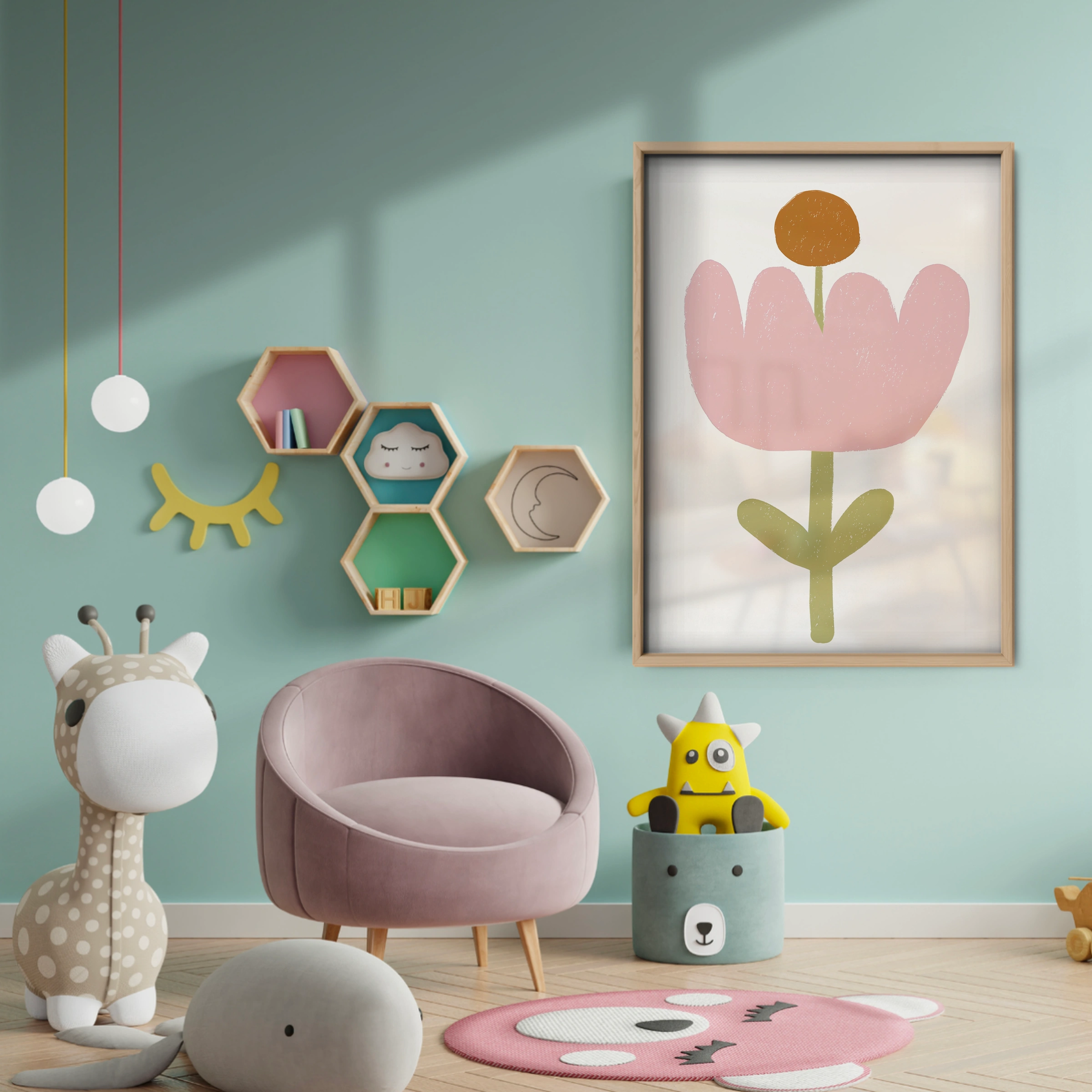 Pink Tulip Nursery Print - baby room wall decor print