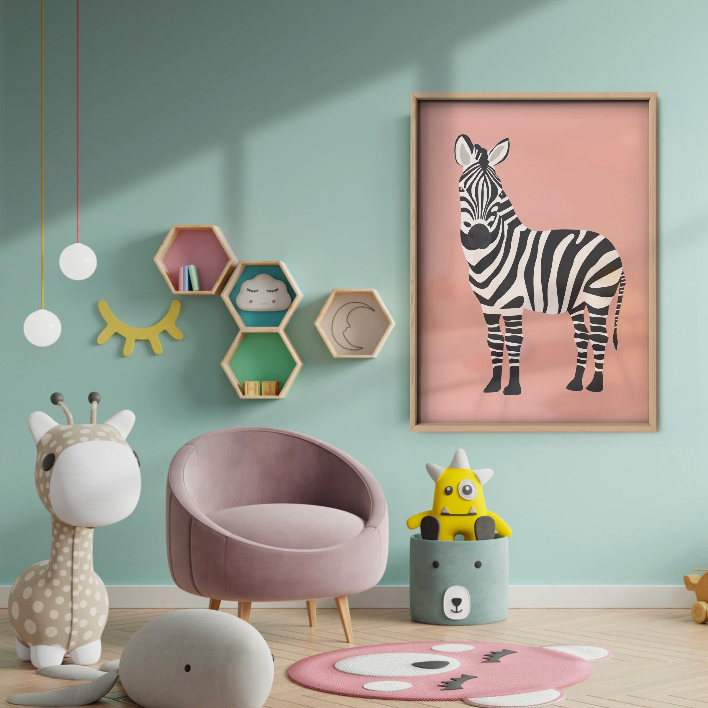 Pink Zebra Nursery Print - baby room wall decor print