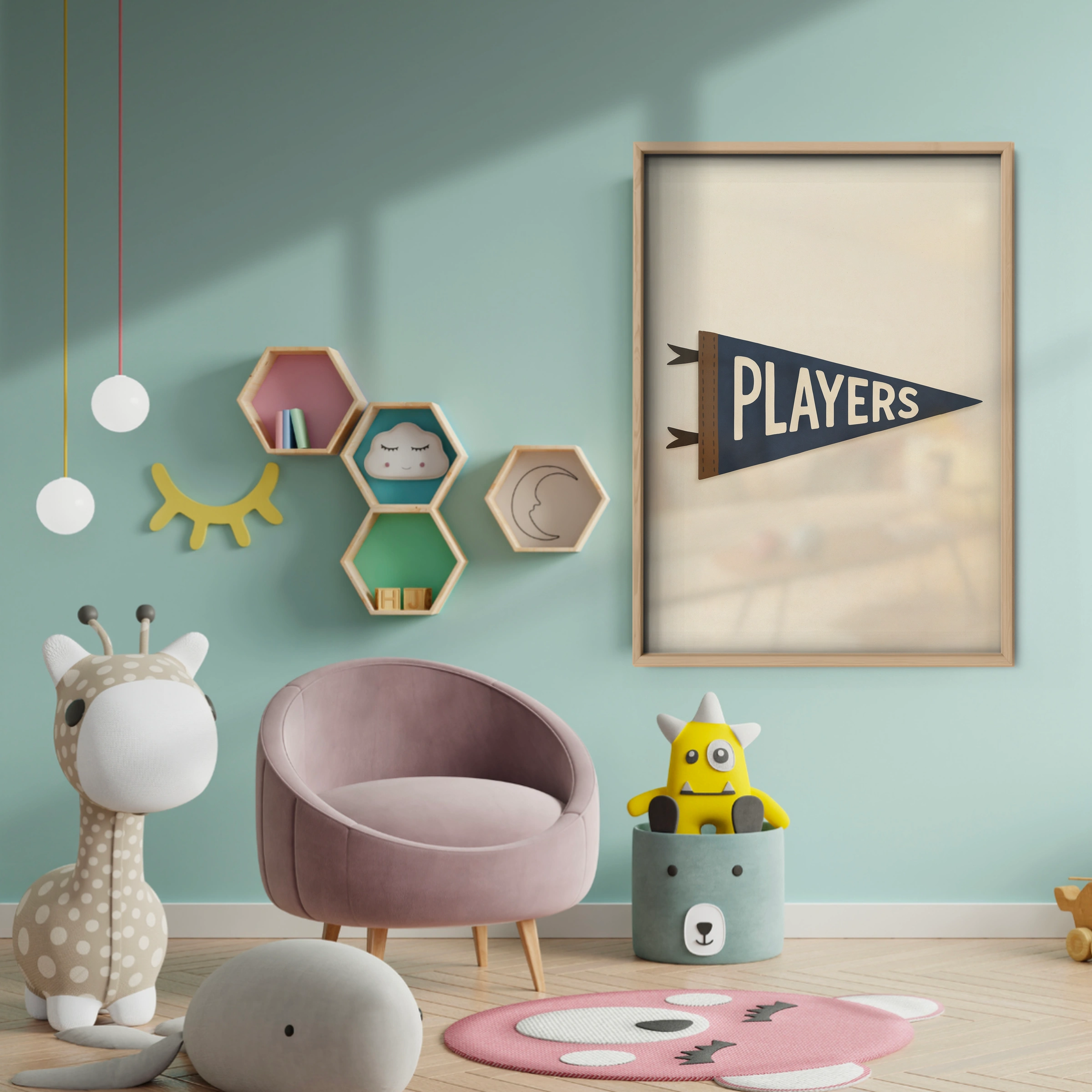Players Pennant Nursery Print - baby room wall decor print