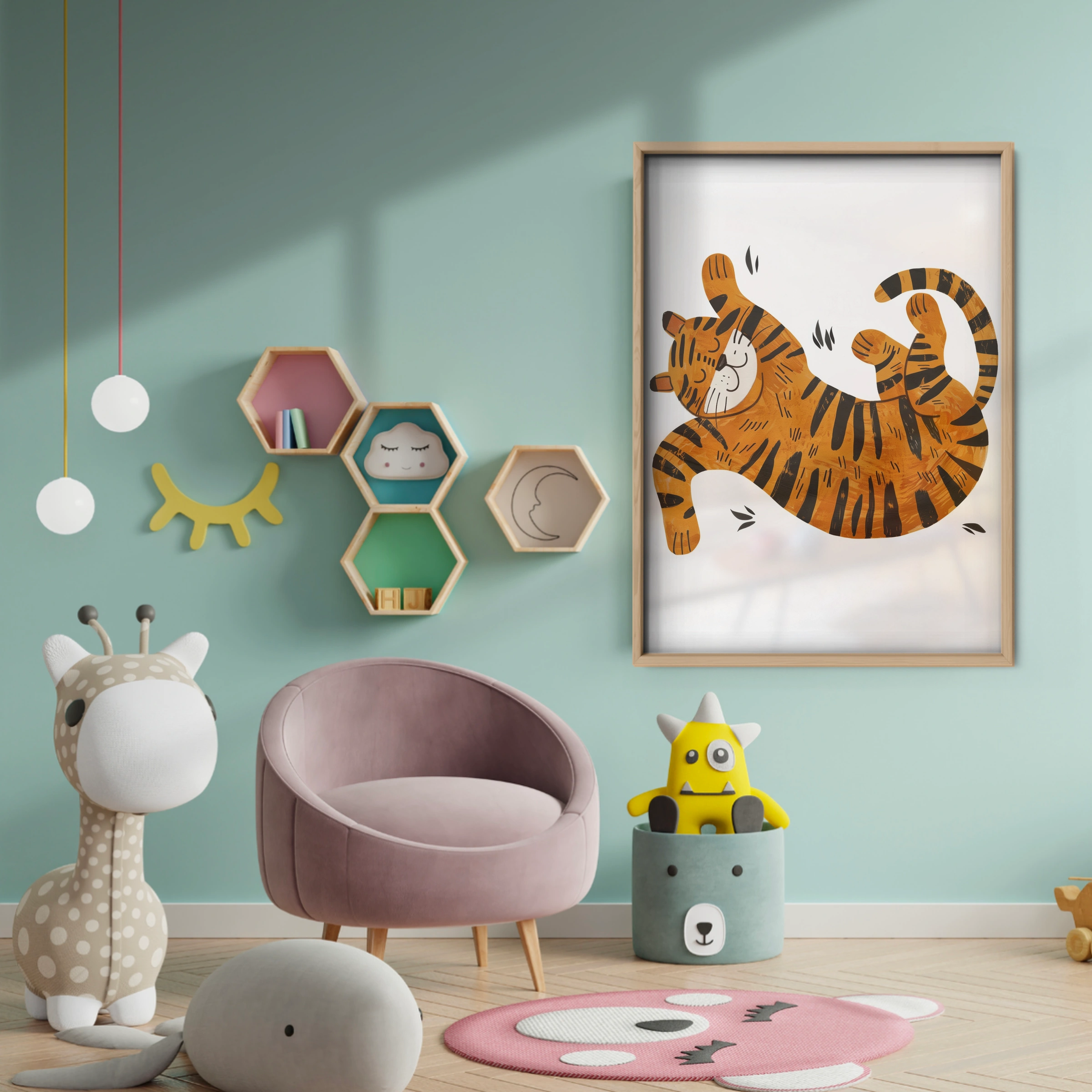 Playful Tiger Nursery Print - baby room wall decor print