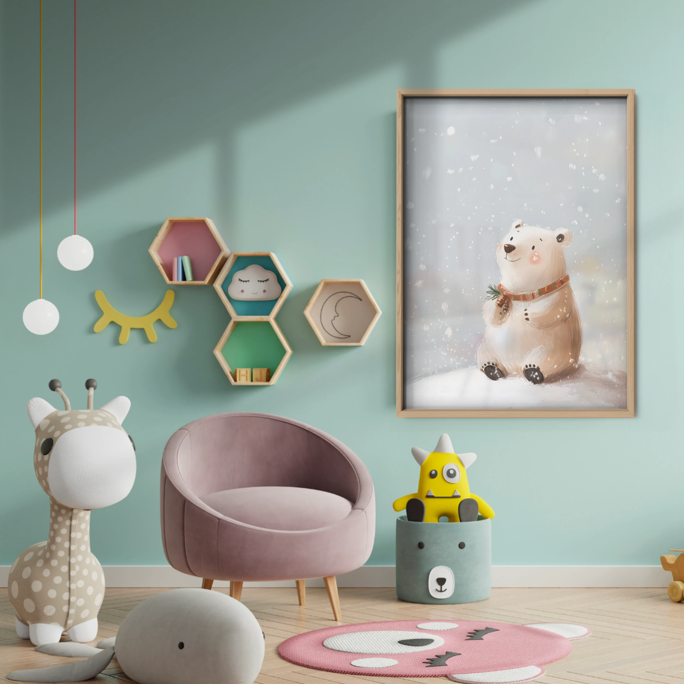 Polar Bear Christmas Print - baby room wall decor print