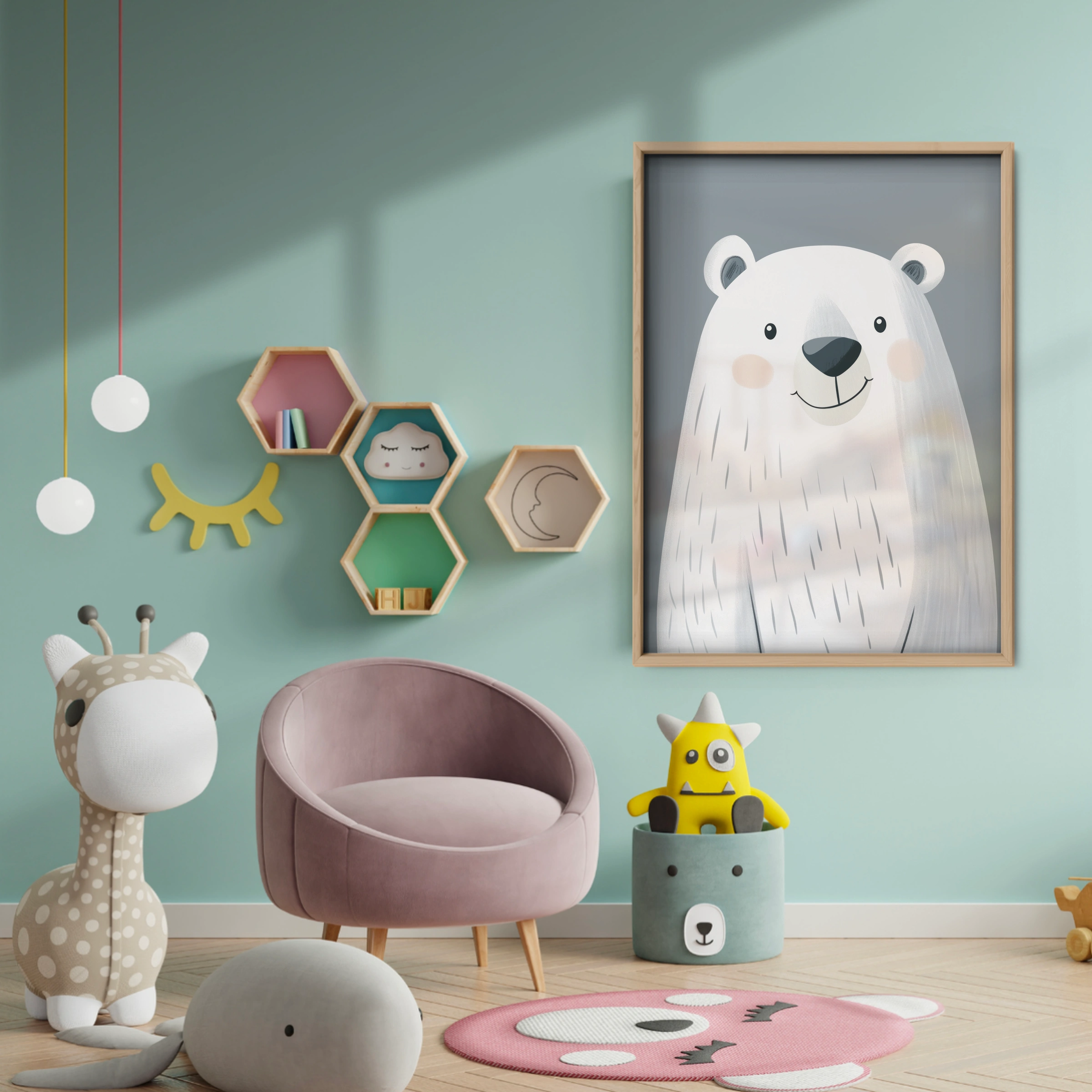 Polar Bear Face Christmas Print - baby room wall decor print