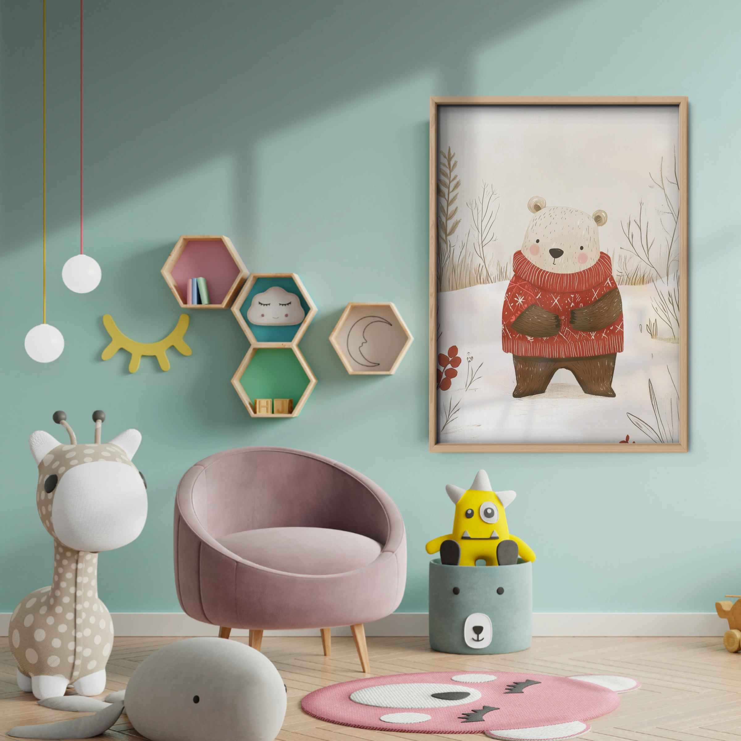Polar Bear in a Sweater Christmas Print - baby room wall decor print