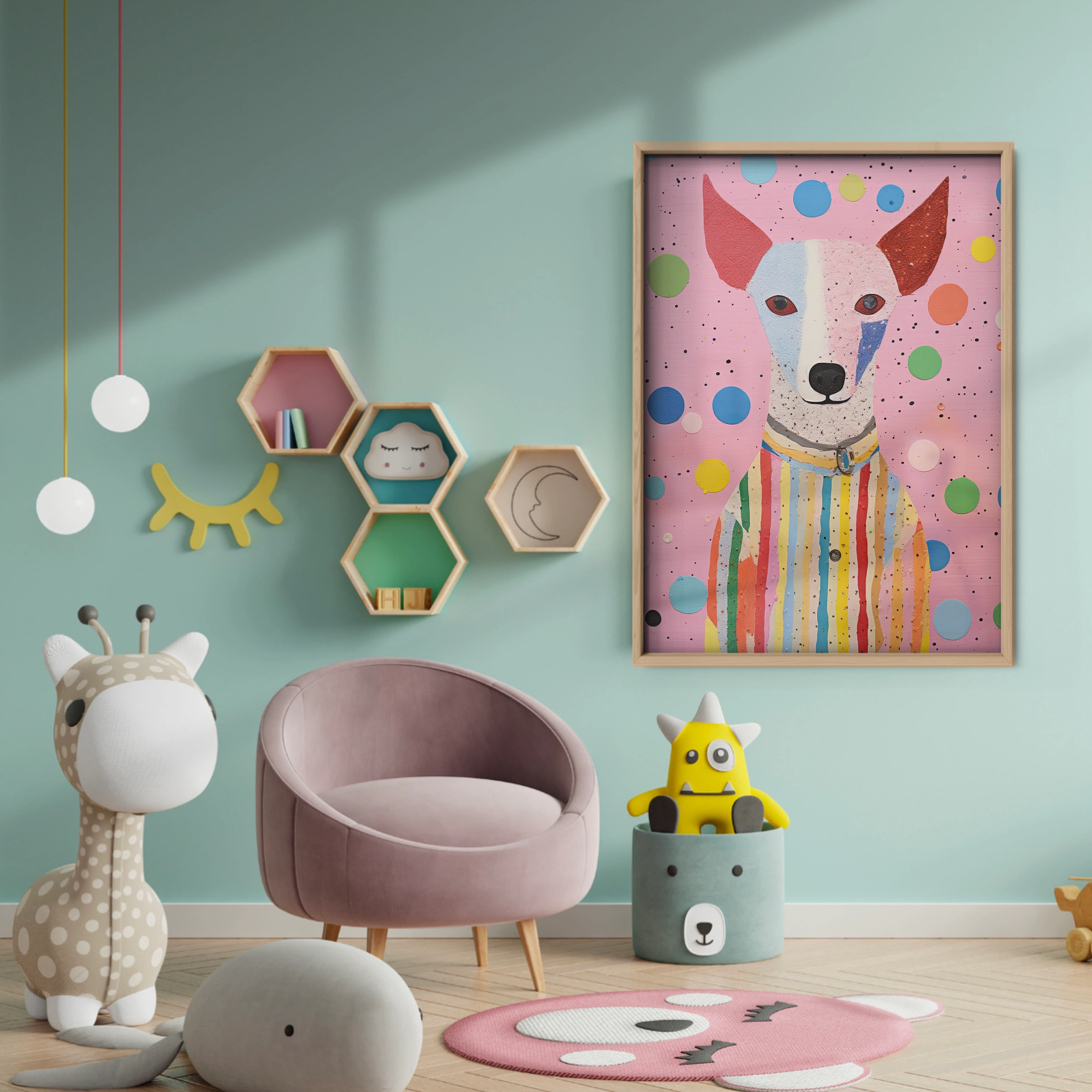 Polka Dot Dog Nursery Print - baby room wall decor print