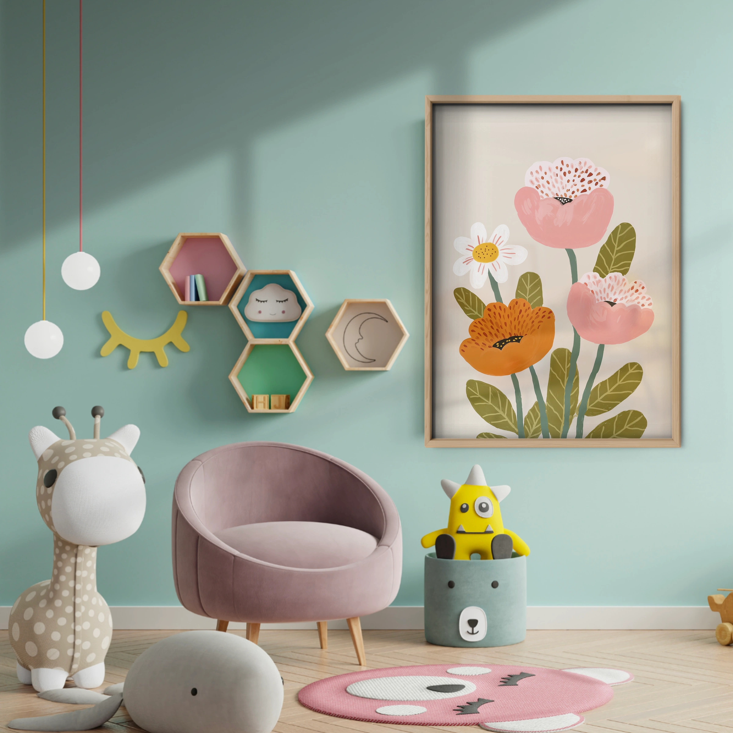 Poppy Blooms Nursery Print - baby room wall decor print