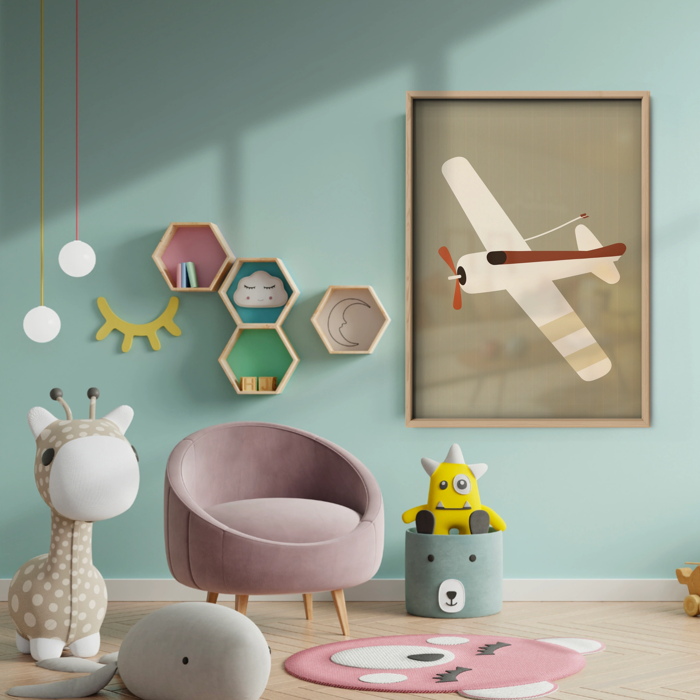 Propeller Plane Nursery Print - baby room wall decor print