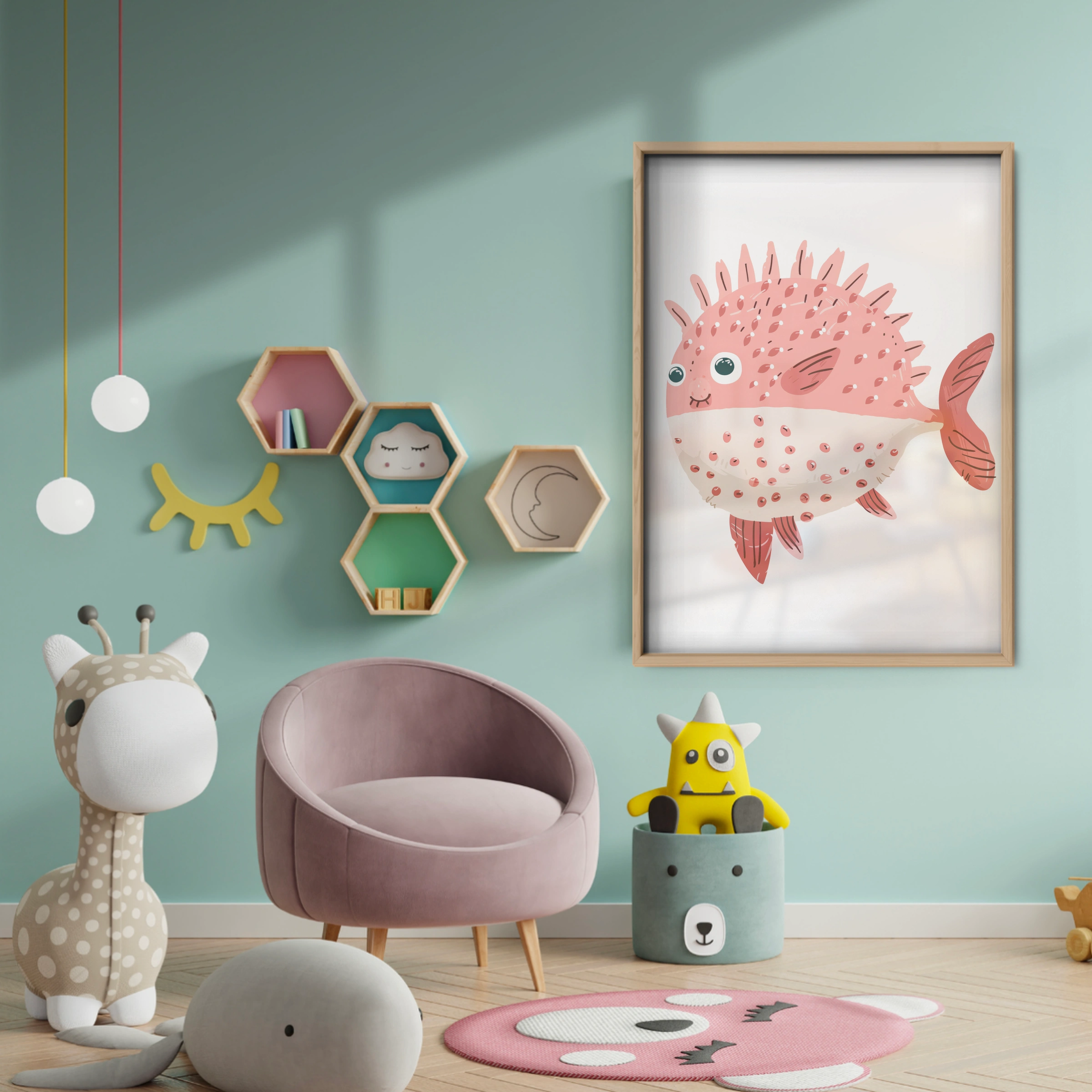 Pufferfish Nursery Print - baby room wall decor print