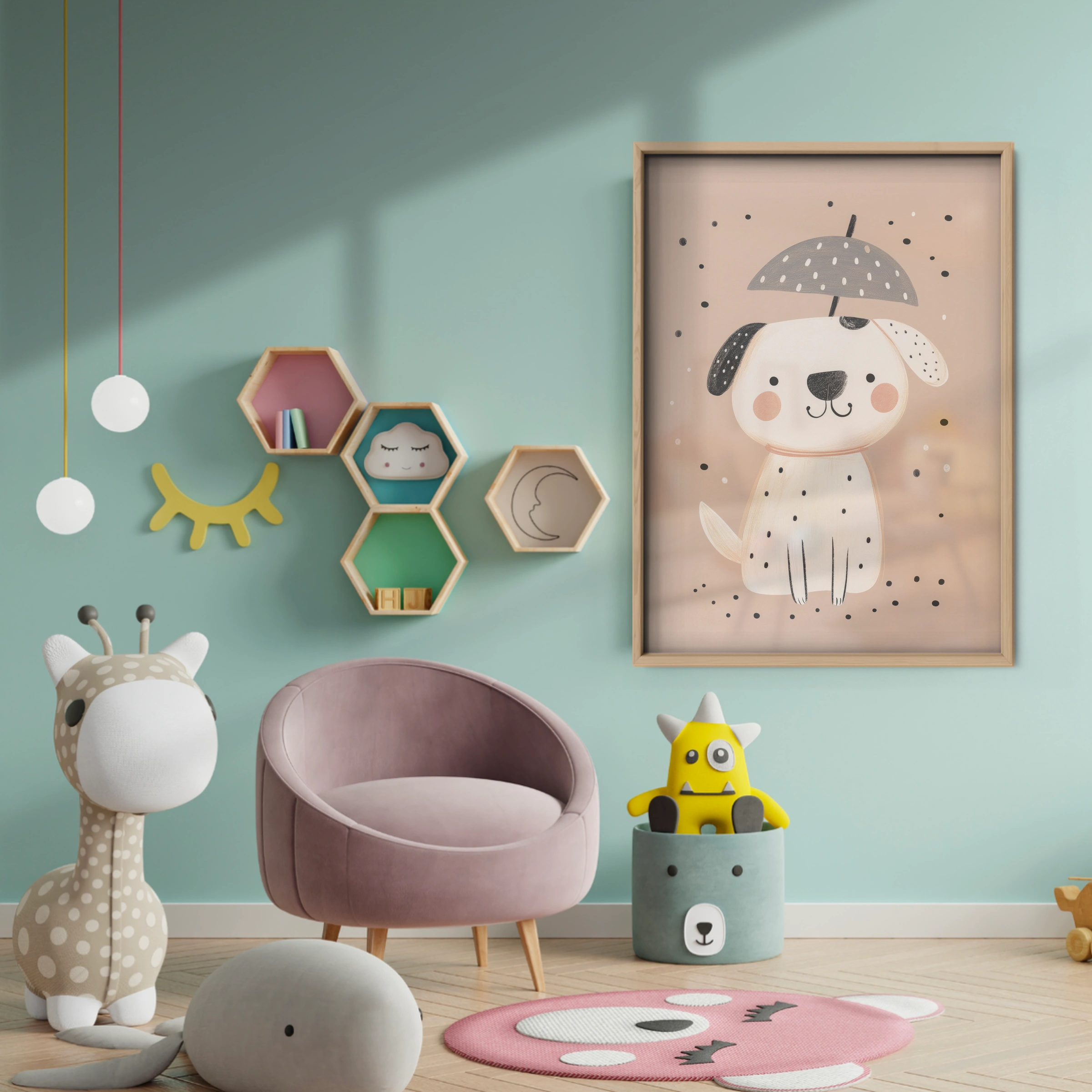 Puppy in the Rain Nursery Print - baby room wall decor print