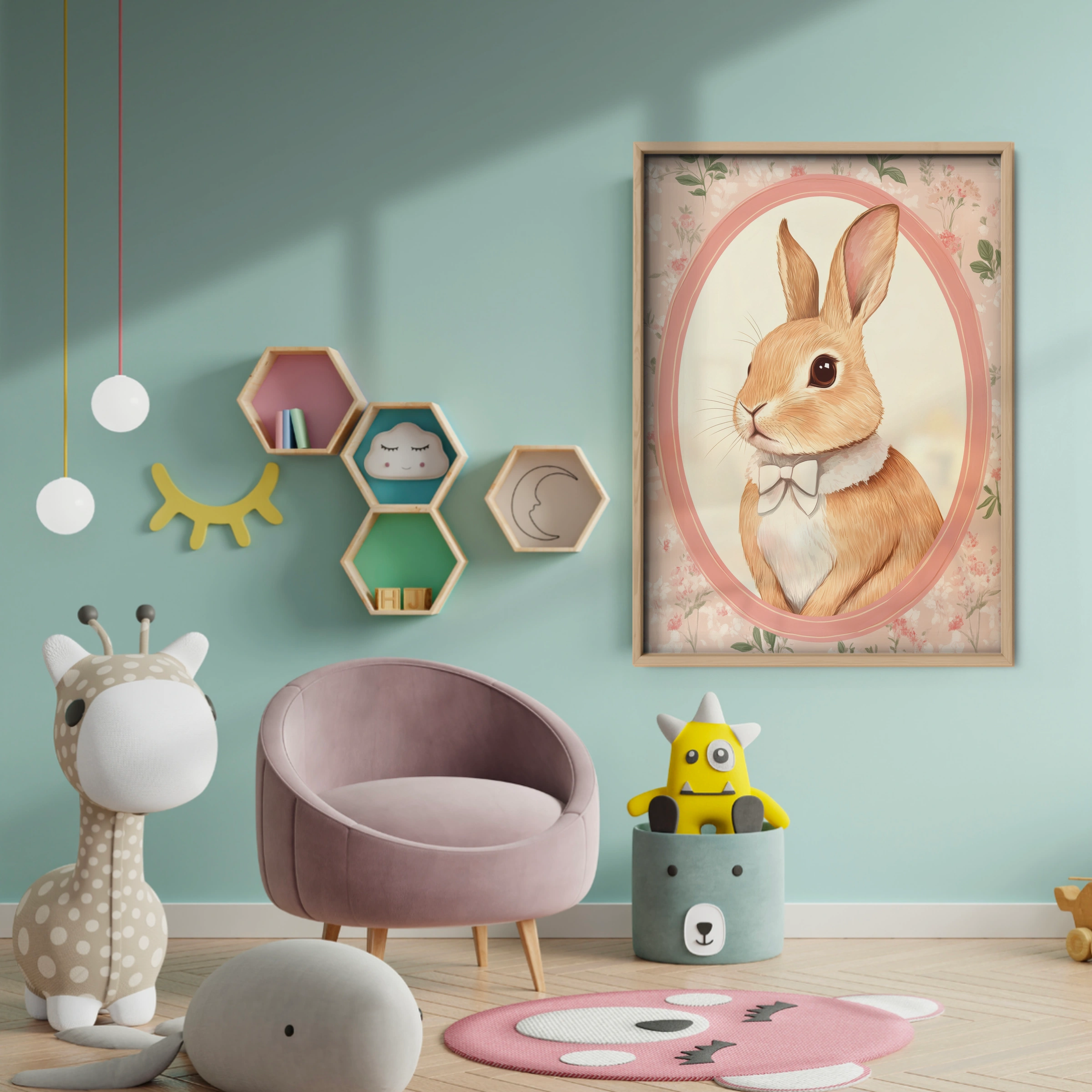 Rabbit Cameo Nursery Print - baby room wall decor print