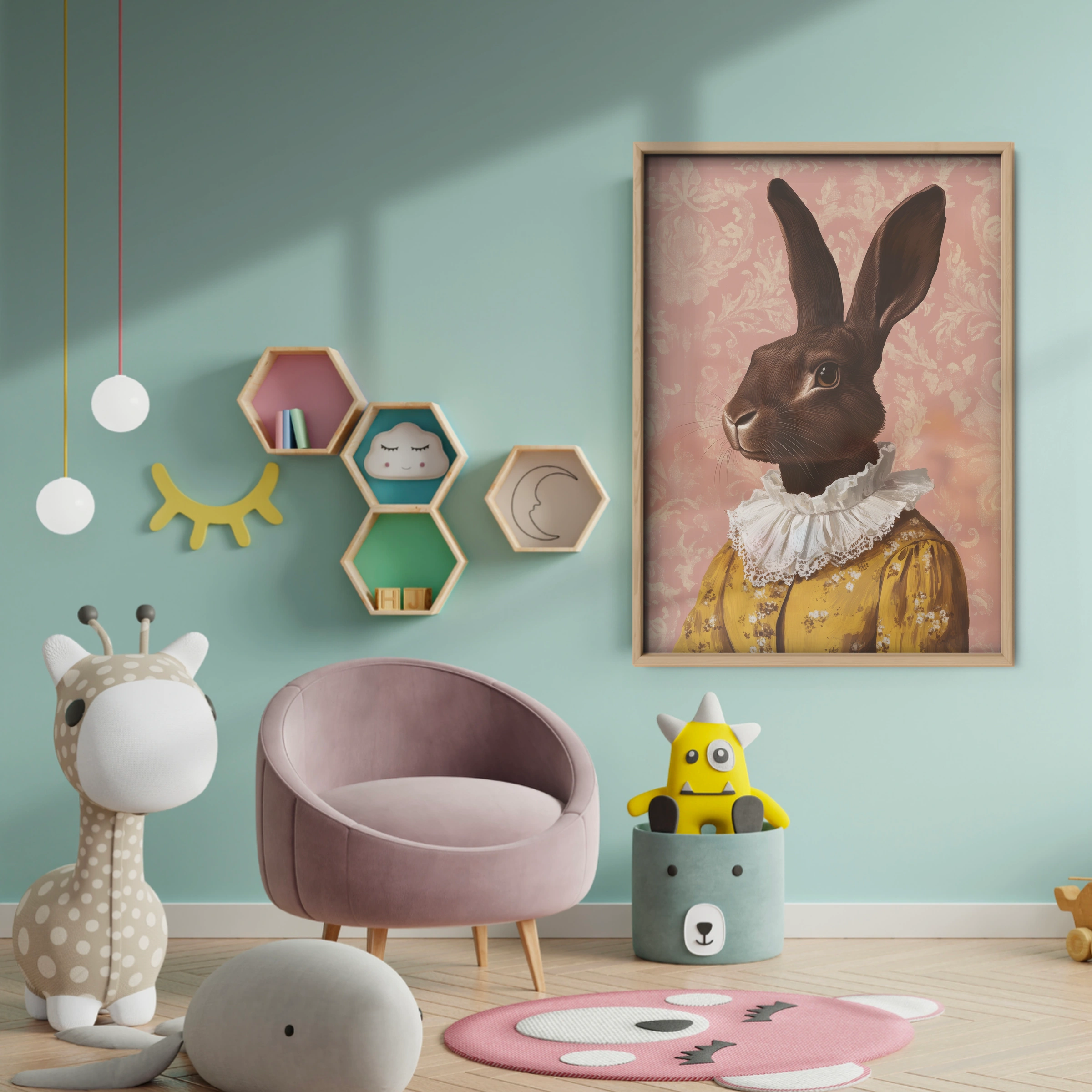 Rabbit in a Dress Nursery Print - baby room wall decor print