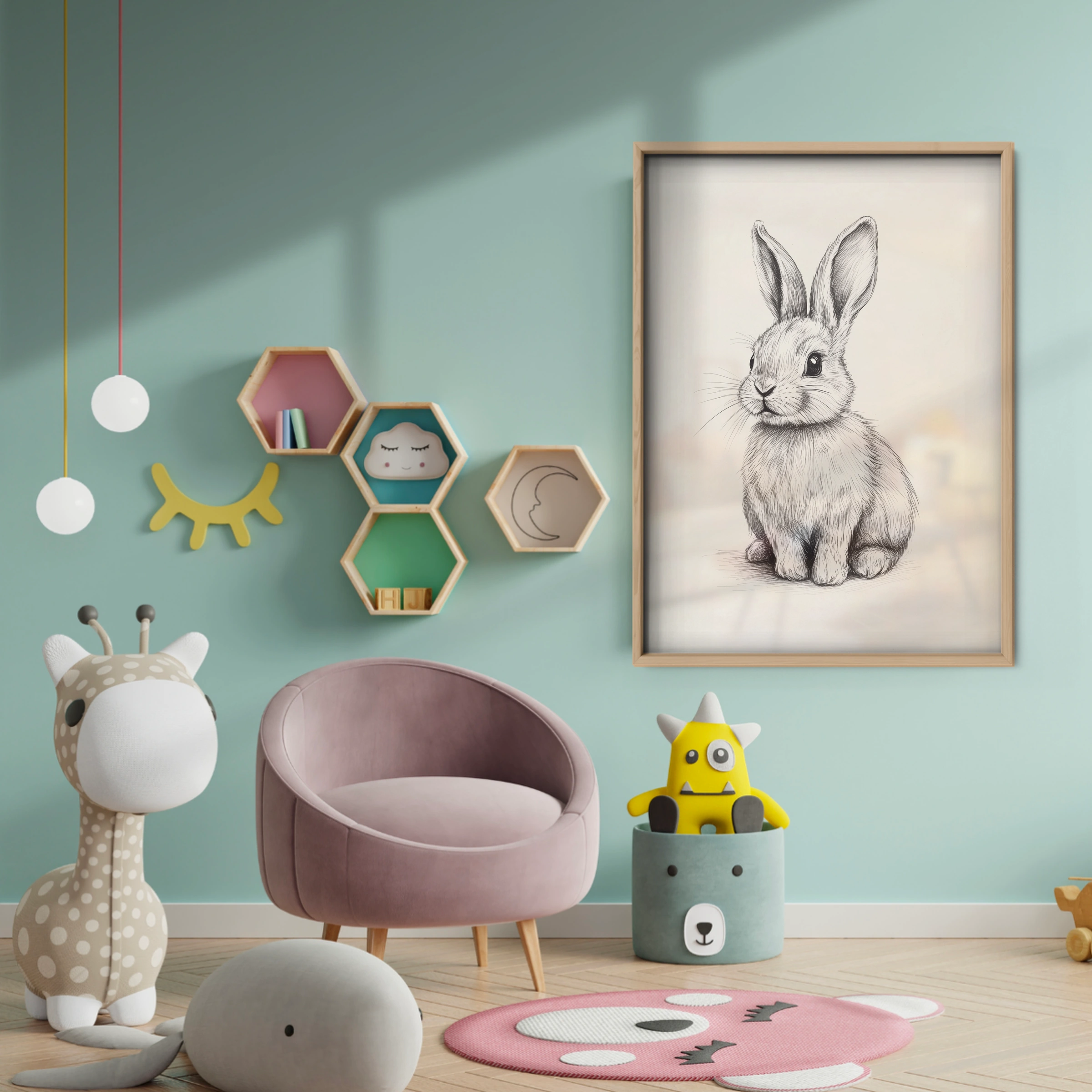 Rabbit Sketch Nursery Print - baby room wall decor print