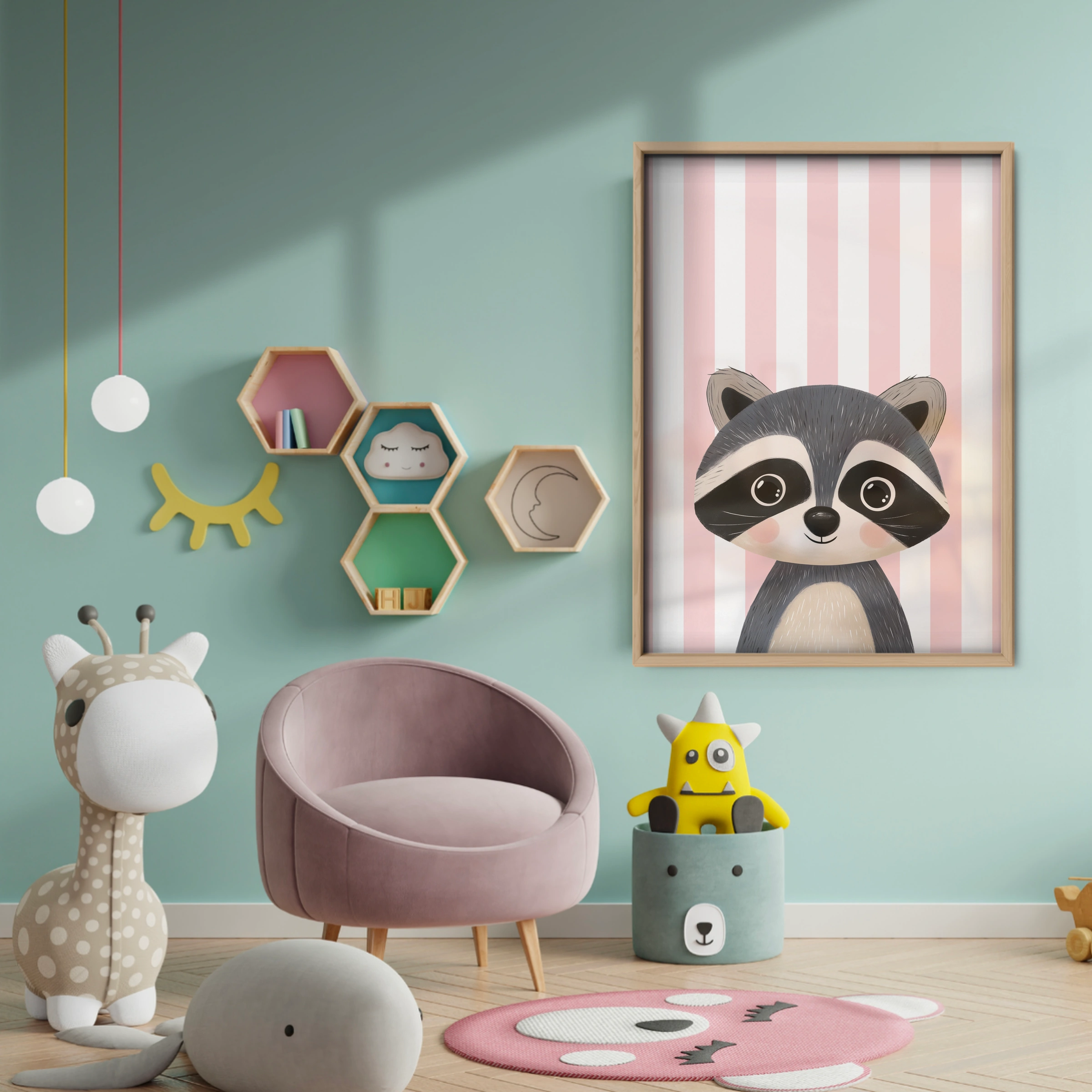 Raccoon Portrait Nursery Print - baby room wall decor print