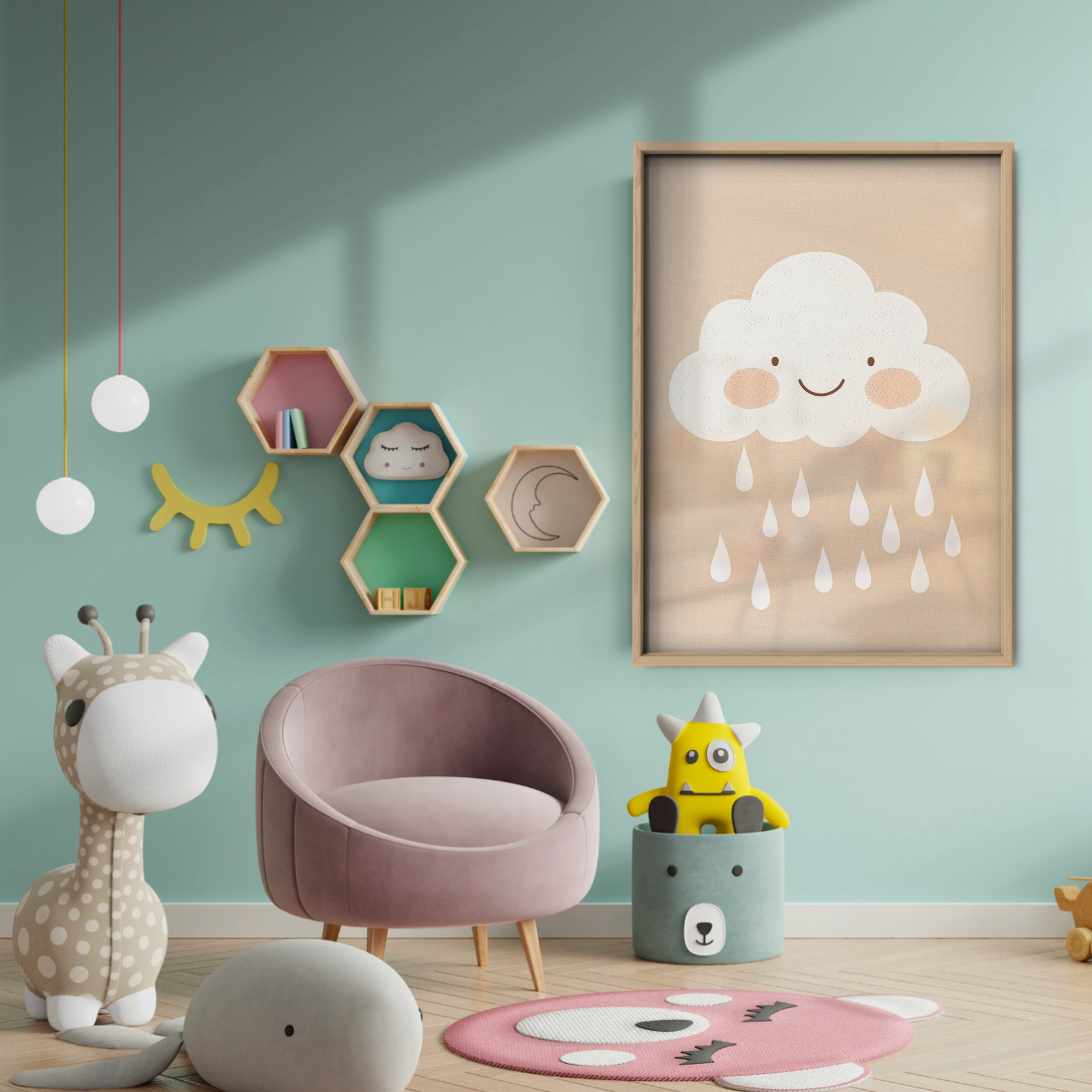 Rain Cloud Nursery Print - baby room wall decor print