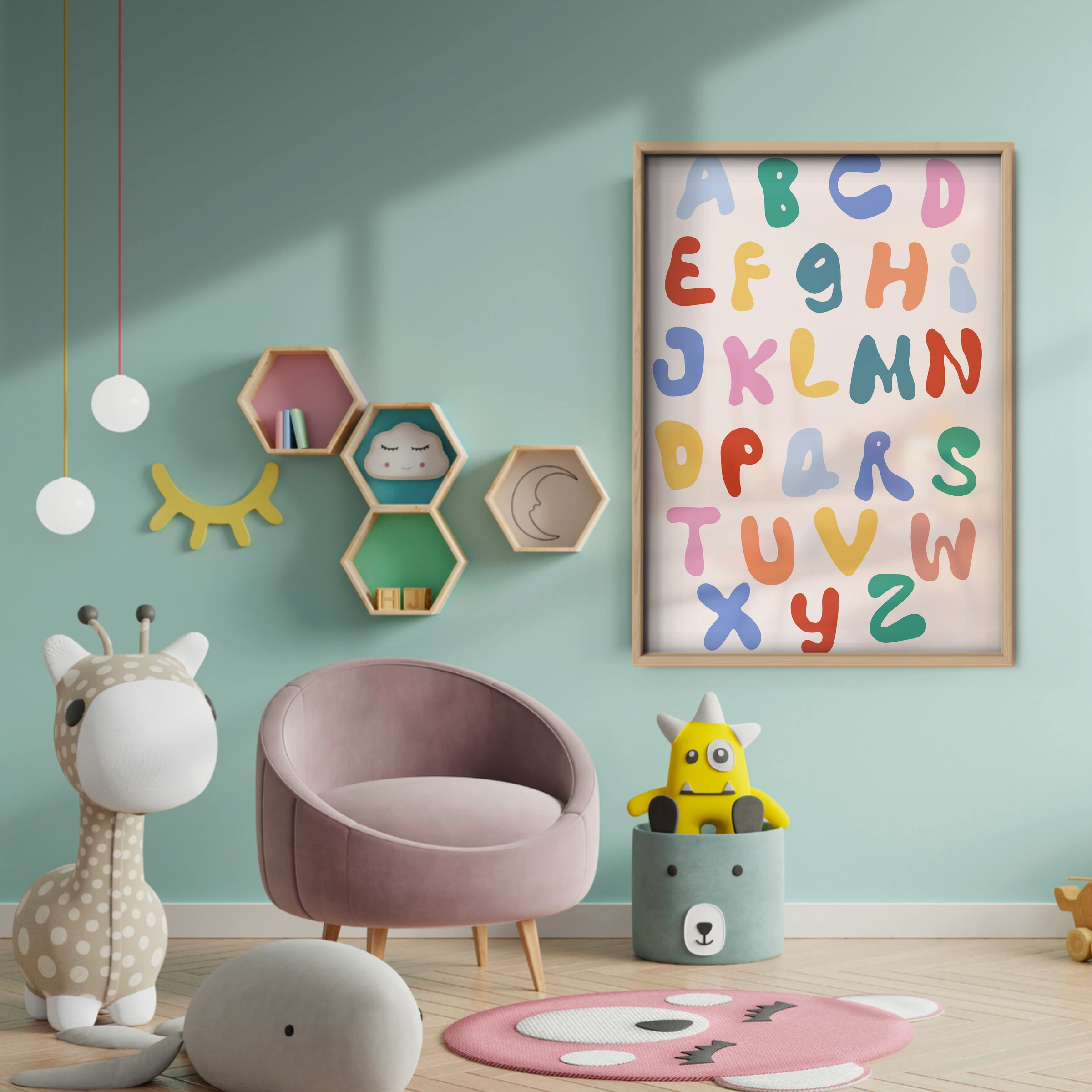 Rainbow Alphabet Nursery Print - baby room wall decor print