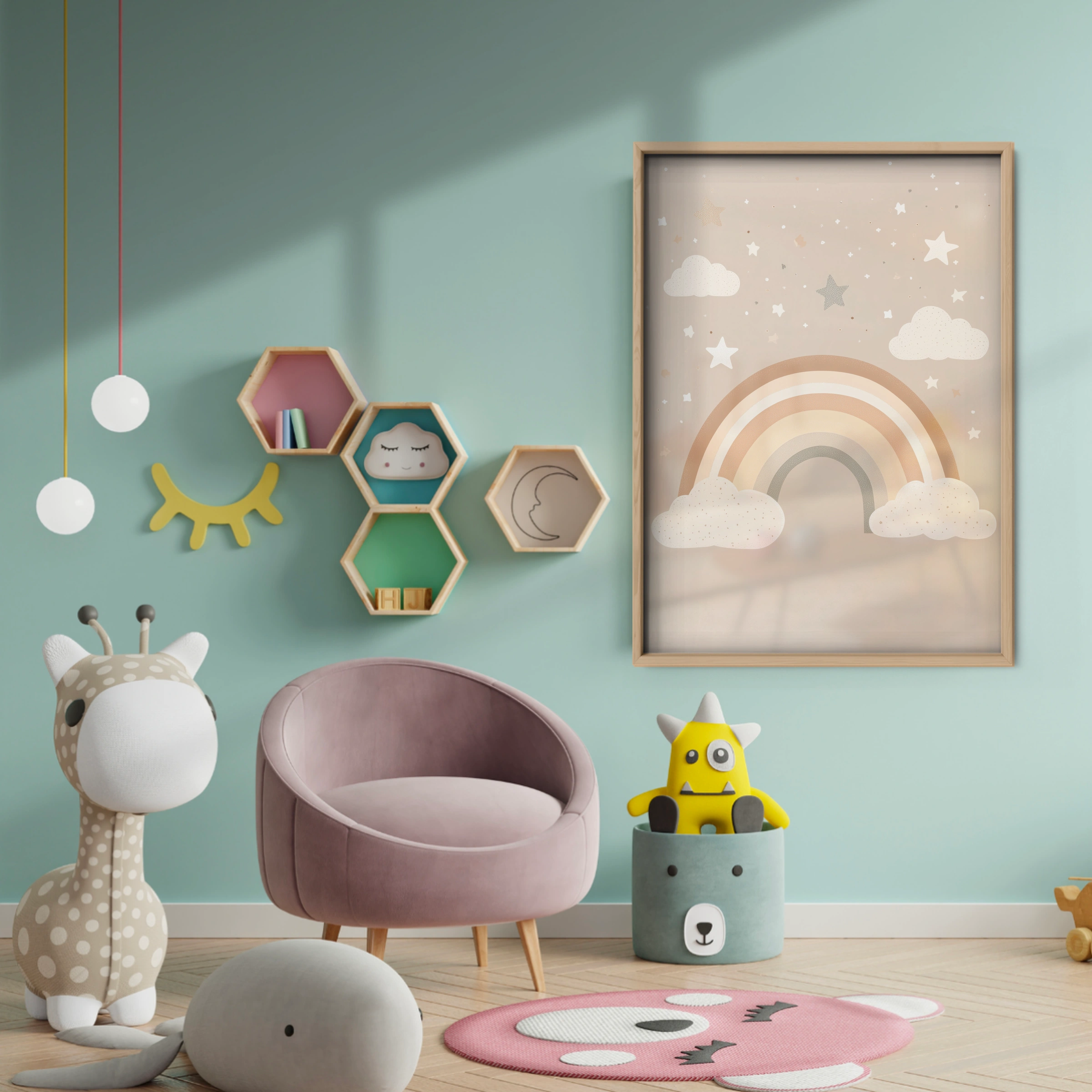 Rainbow and Clouds Nursery Print - baby room wall decor print