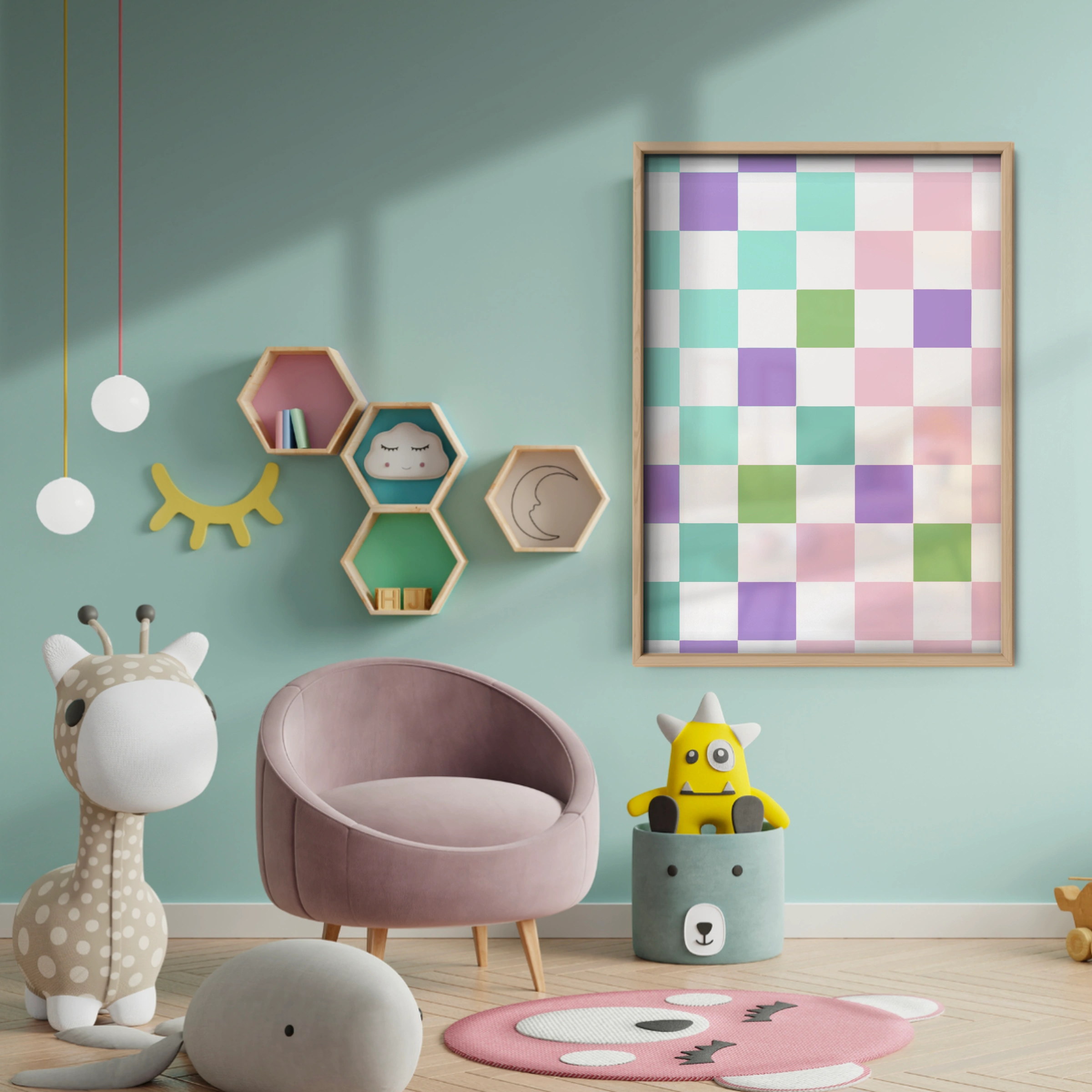Rainbow Checkerboard Nursery Print - baby room wall decor print