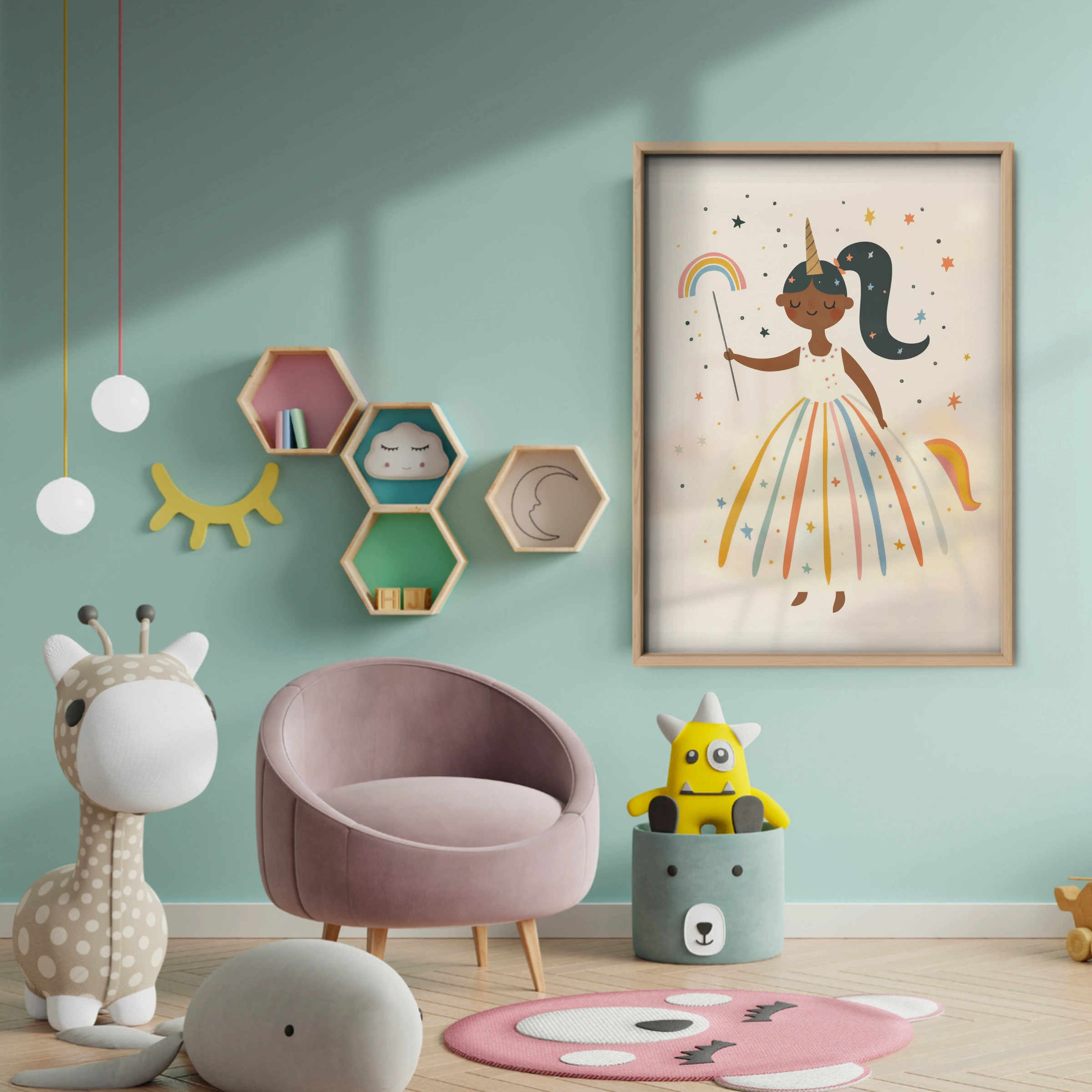 Rainbow Princess Nursery Print - baby room wall decor print