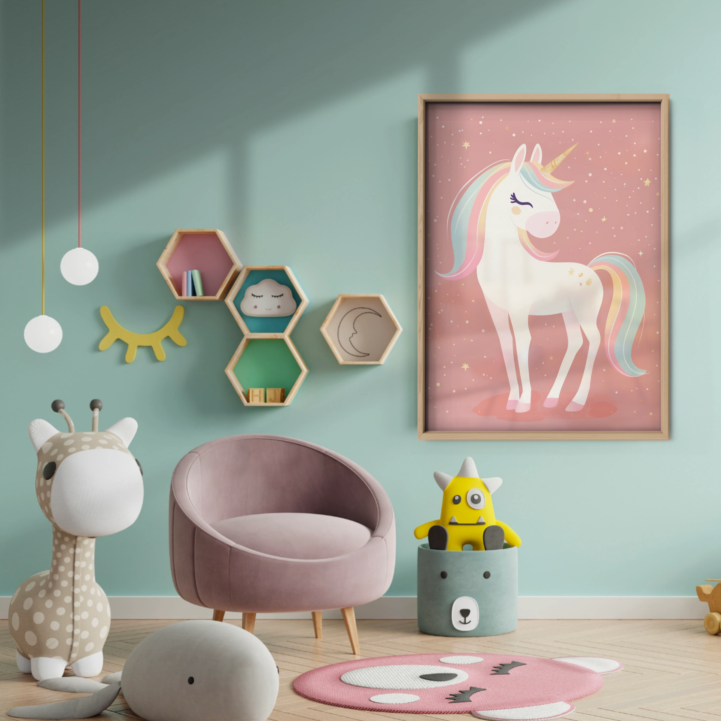 Rainbow Unicorn Nursery Print - baby room wall decor print