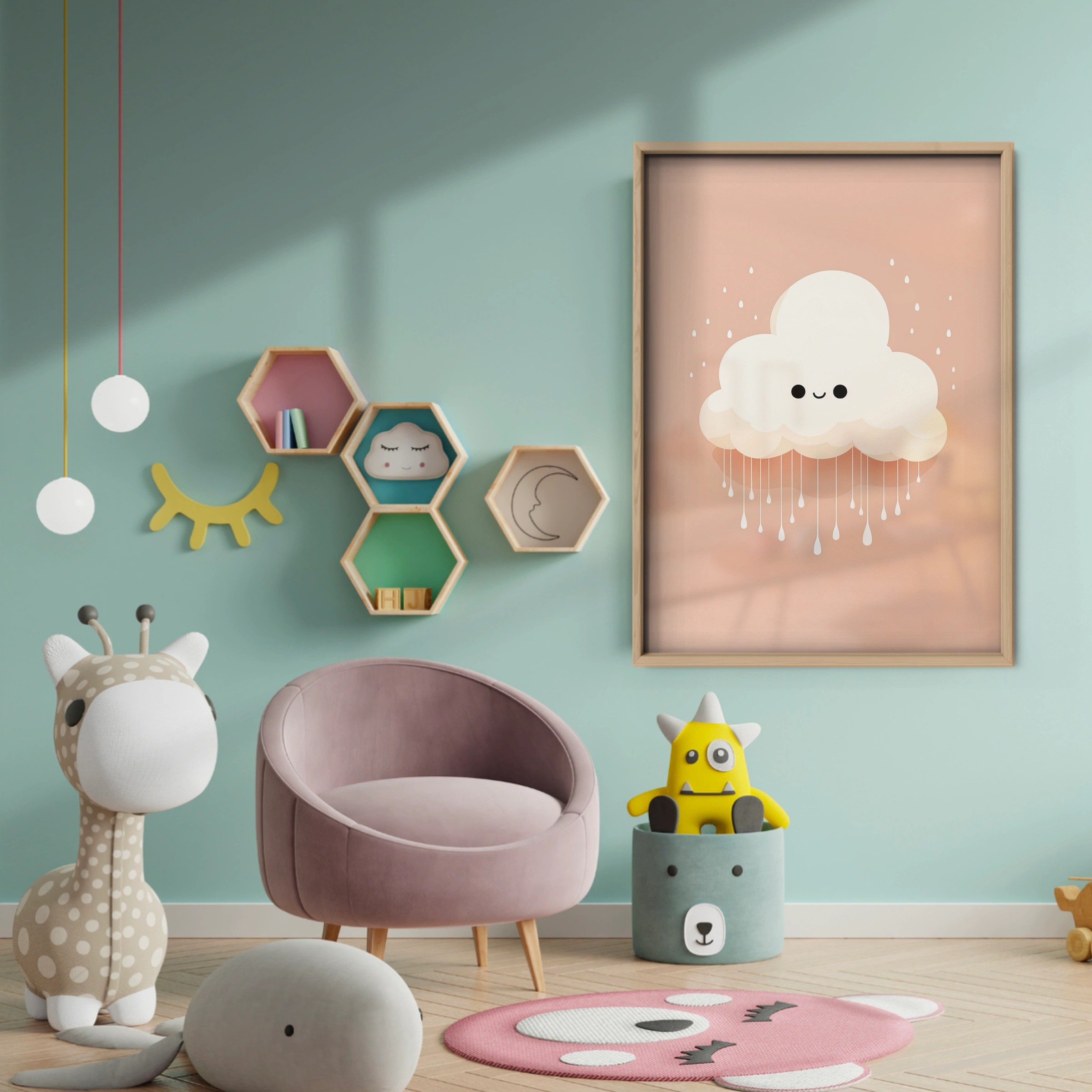 Rainy Cloud Nursery Print - baby room wall decor print