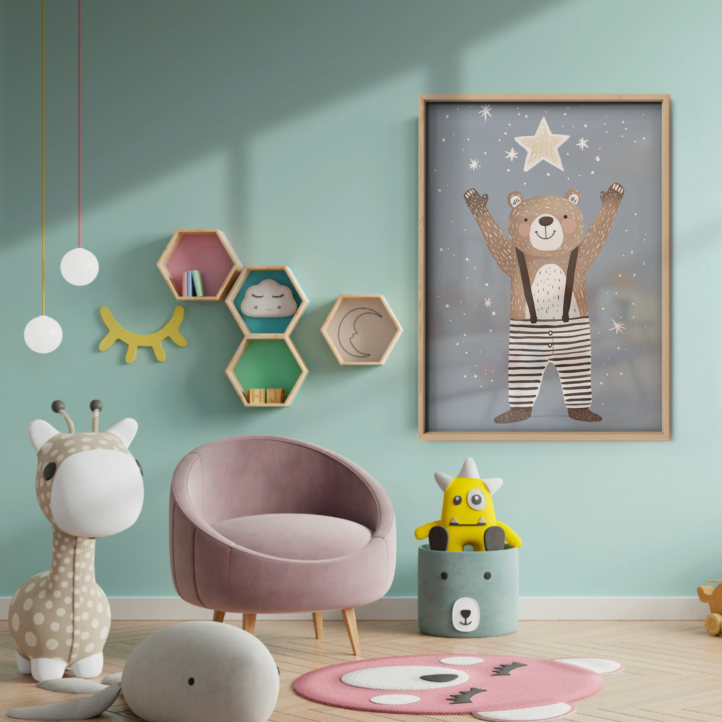 Reach for the Stars Bear Nursery Print - baby room wall decor print