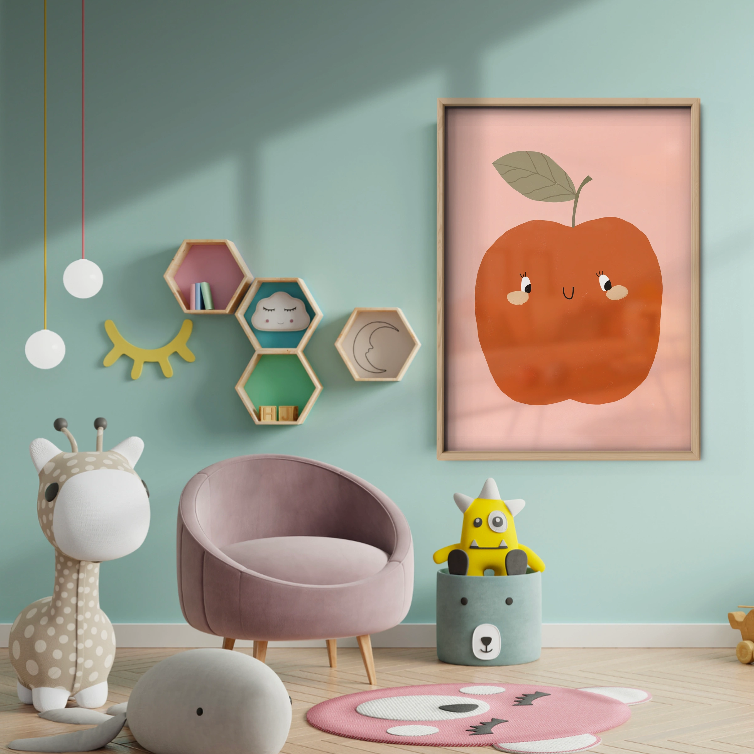 Red Apple Nursery Print - baby room wall decor print