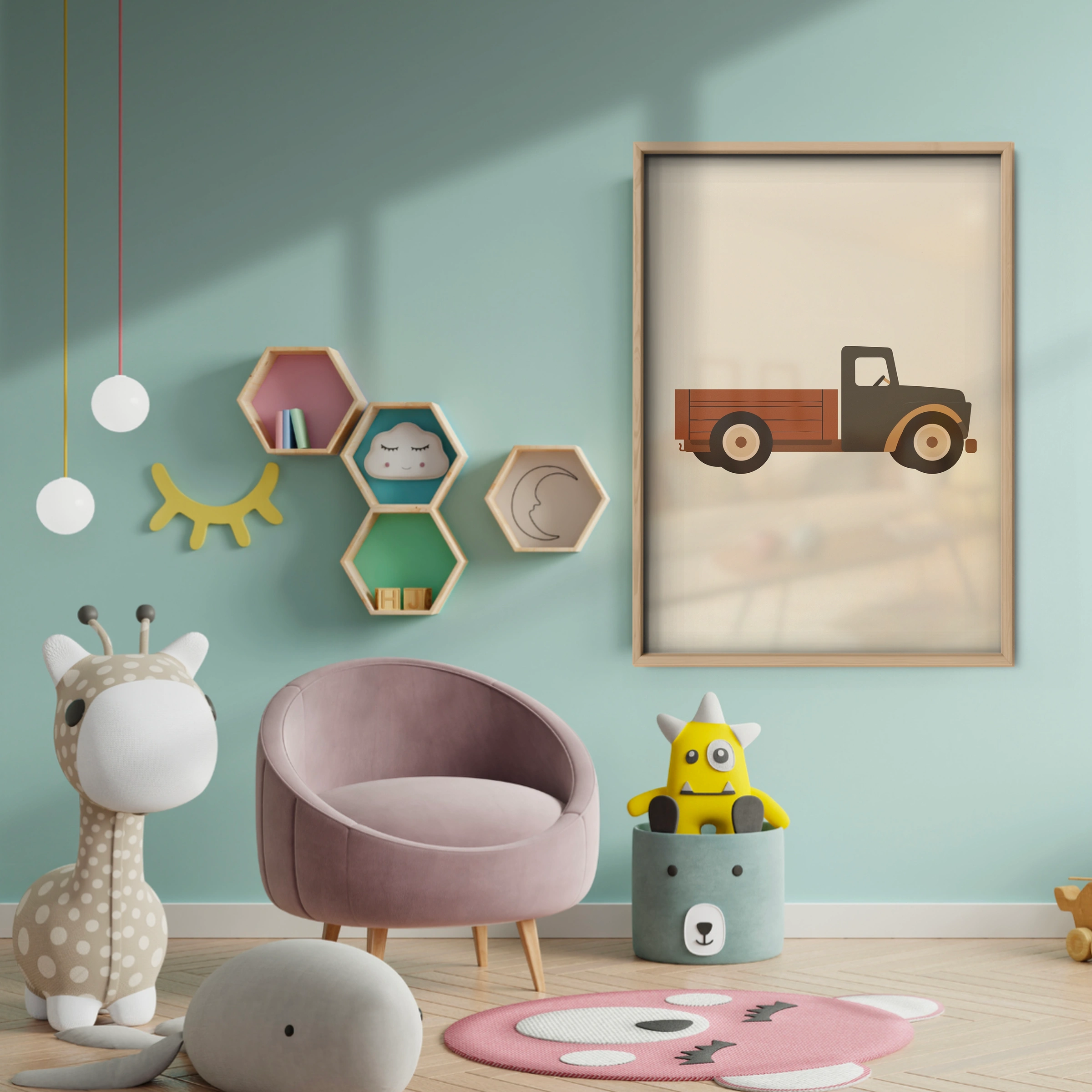 Red Pickup Truck Nursery Print - baby room wall decor print