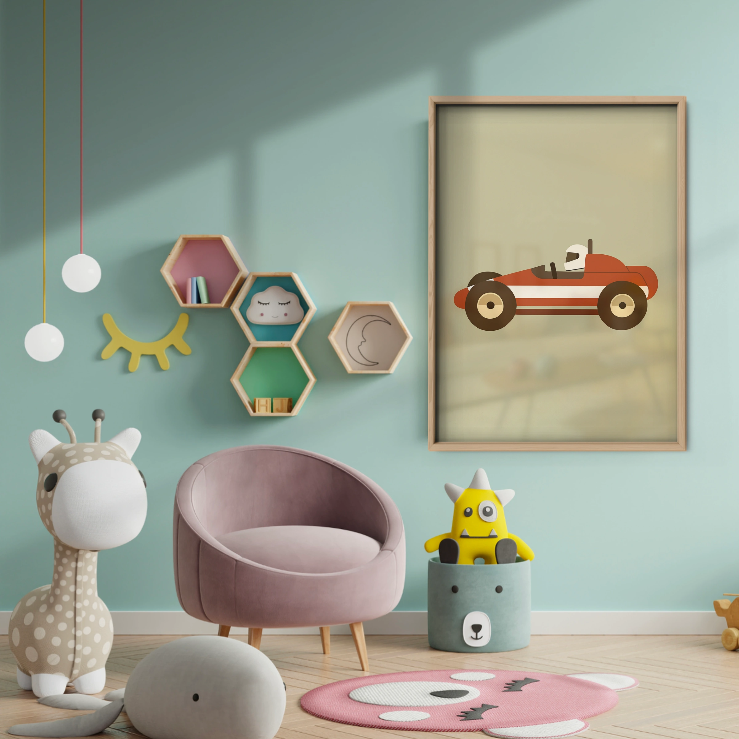 Red Race Car Nursery Print - baby room wall decor print