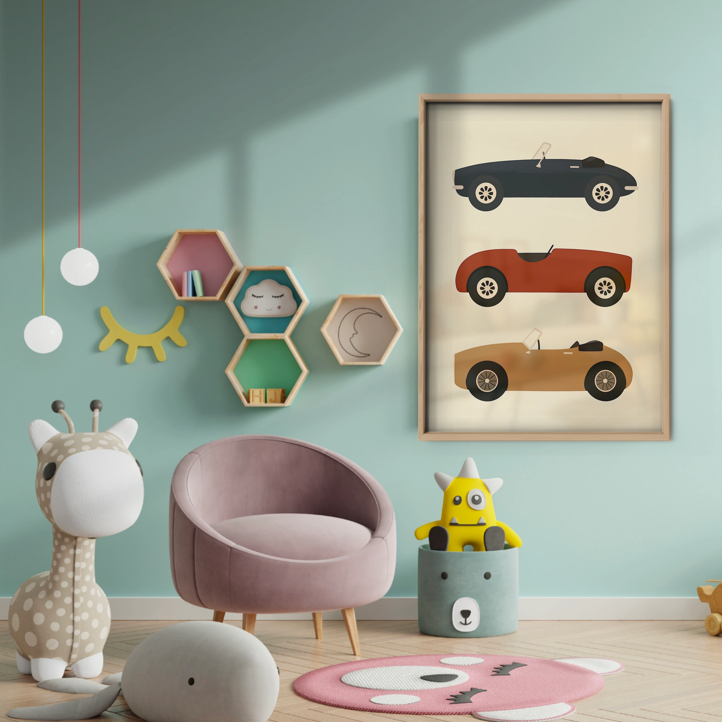 Retro Roadsters Nursery Print - baby room wall decor print