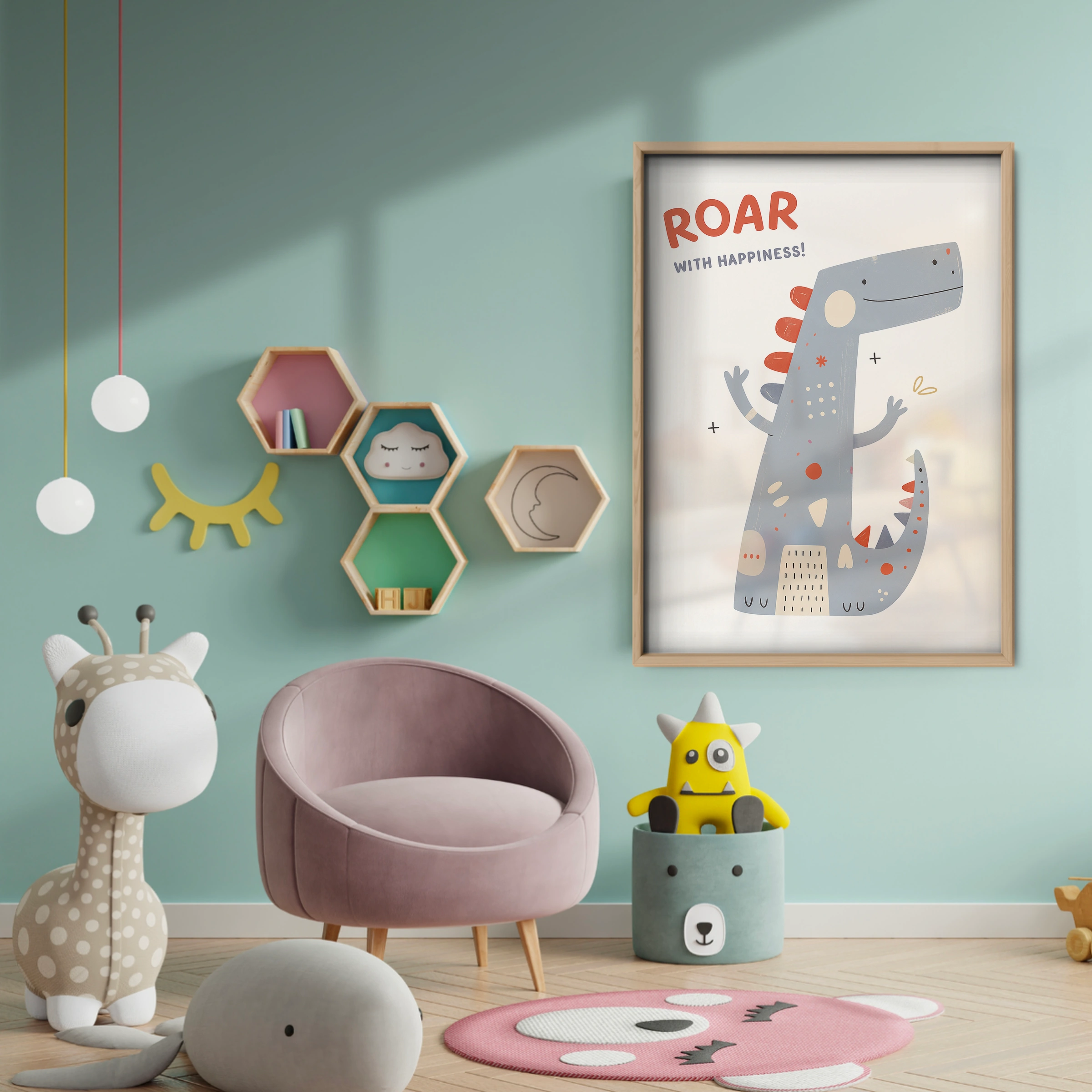 Roar with Happiness Nursery Print - baby room wall decor print
