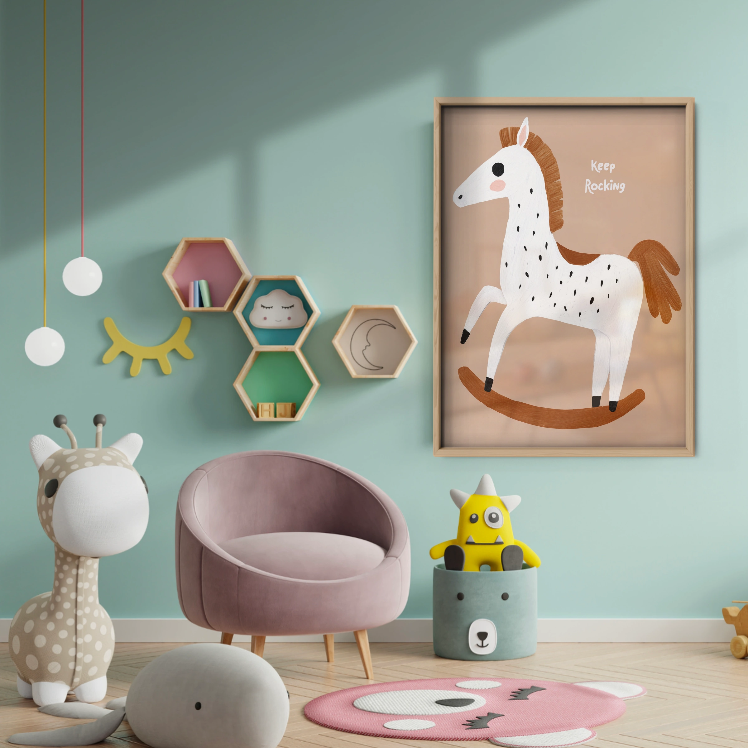 Rocking Horse Nursery Print - baby room wall decor print