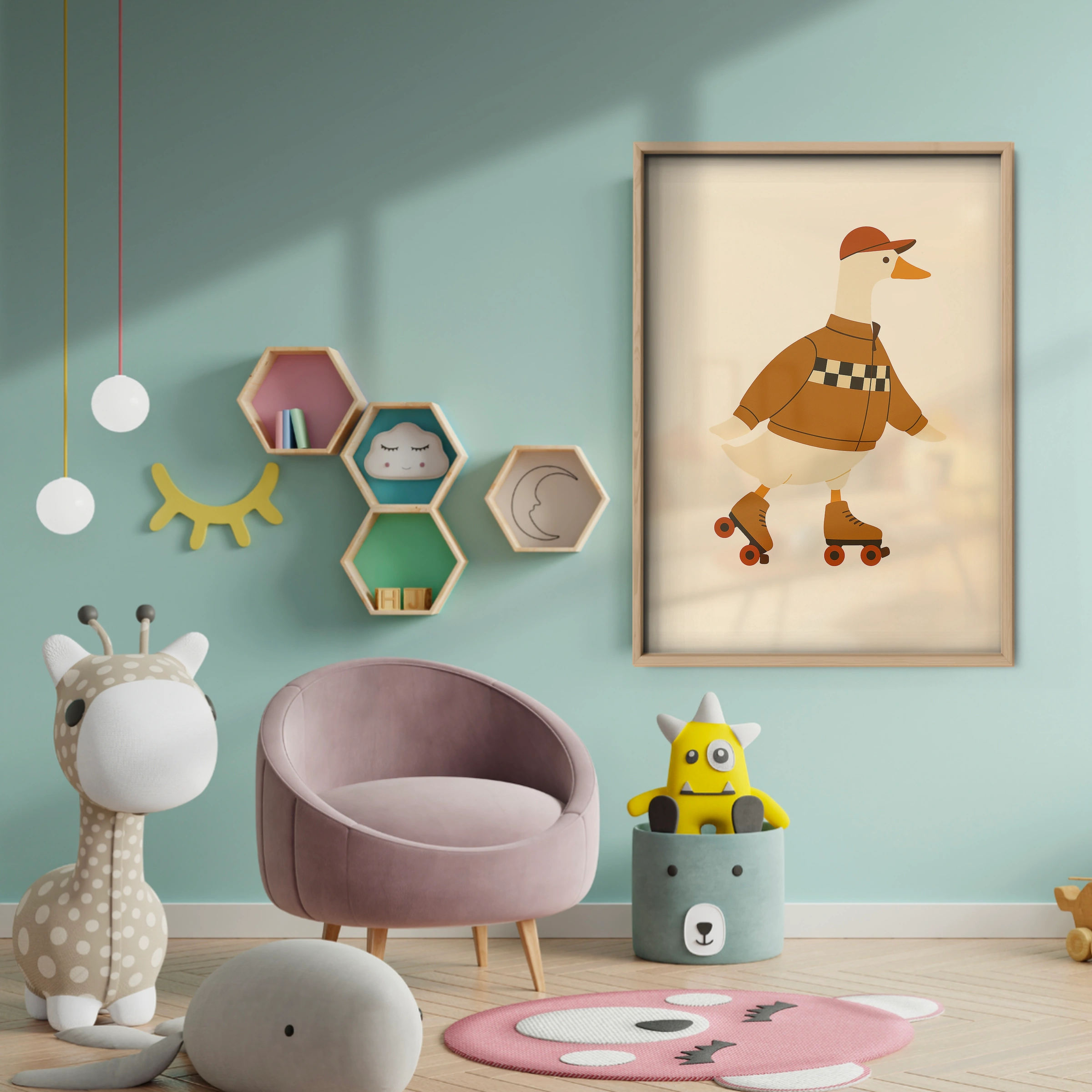Roller Skating Goose Nursery Print - baby room wall decor print