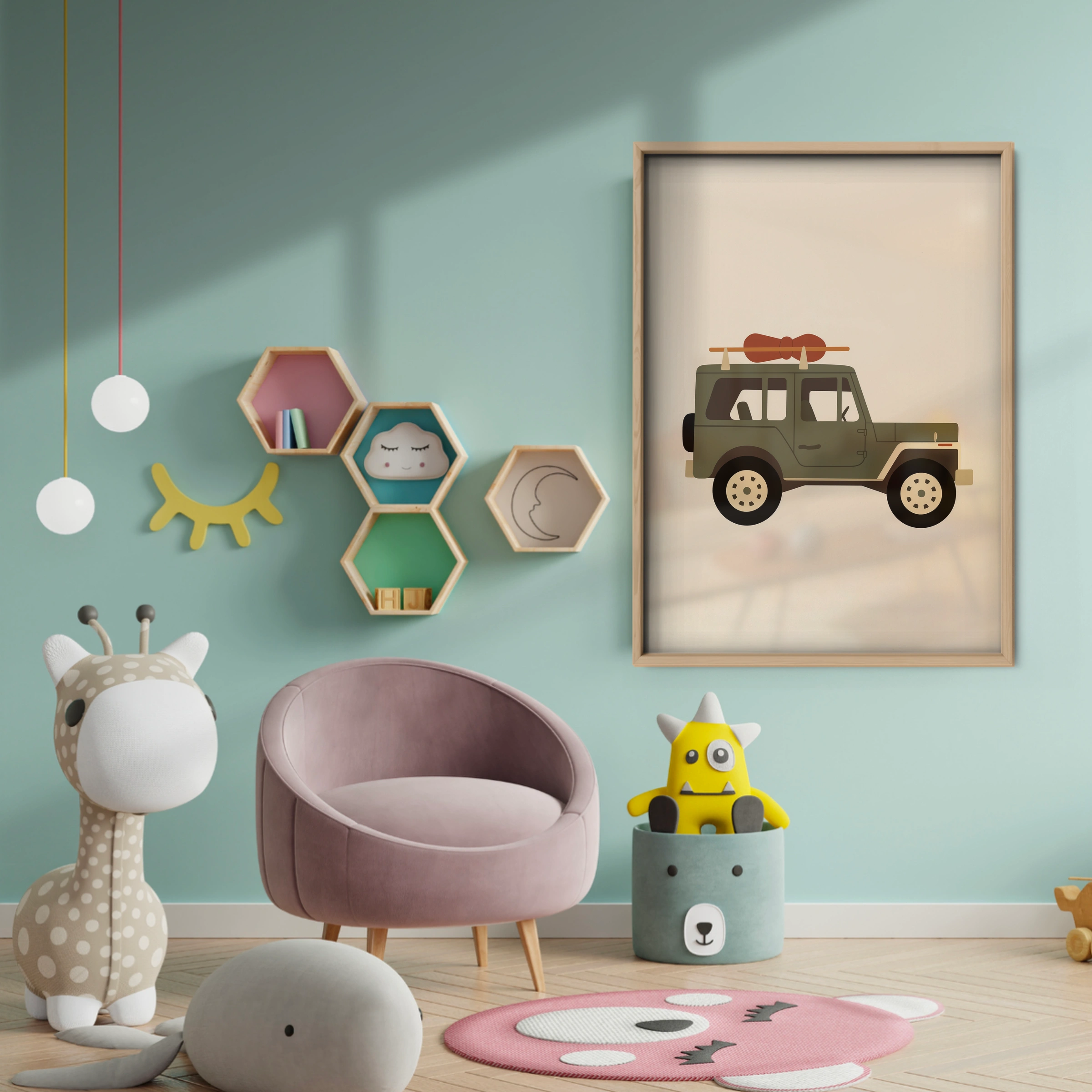 Safari Jeep Nursery Print - baby room wall decor print