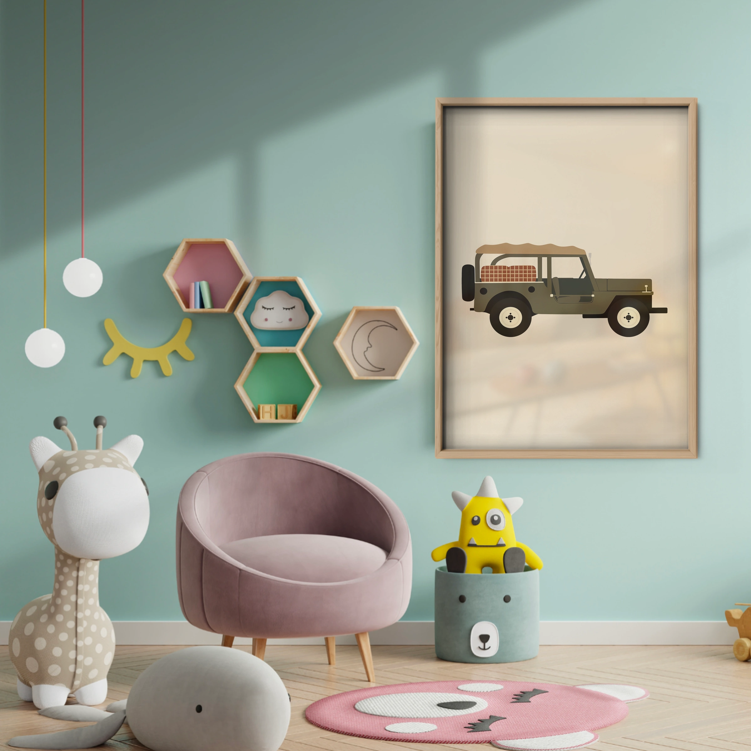 Safari Land Rover Nursery Print - baby room wall decor print