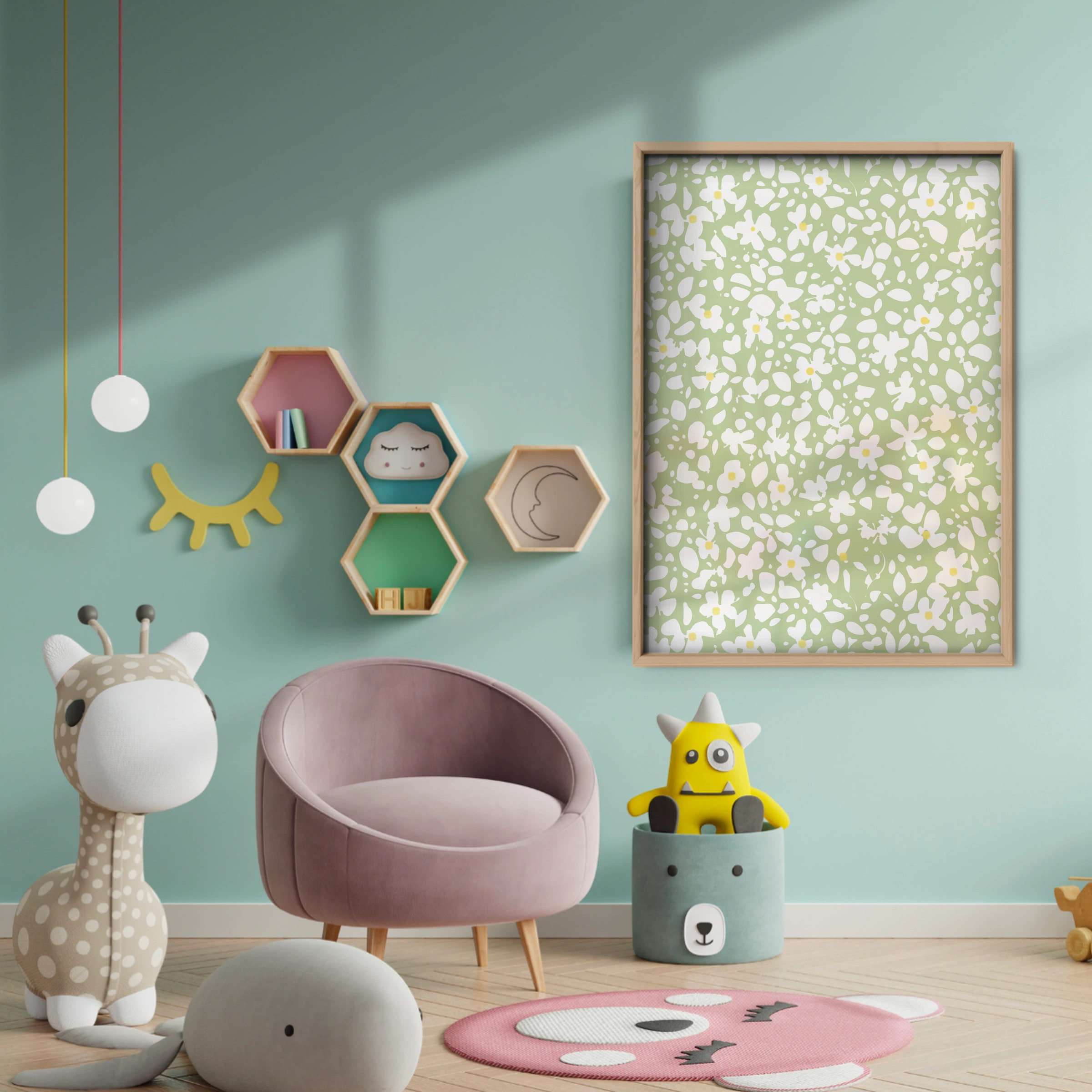 Sage Floral Nursery Print - baby room wall decor print
