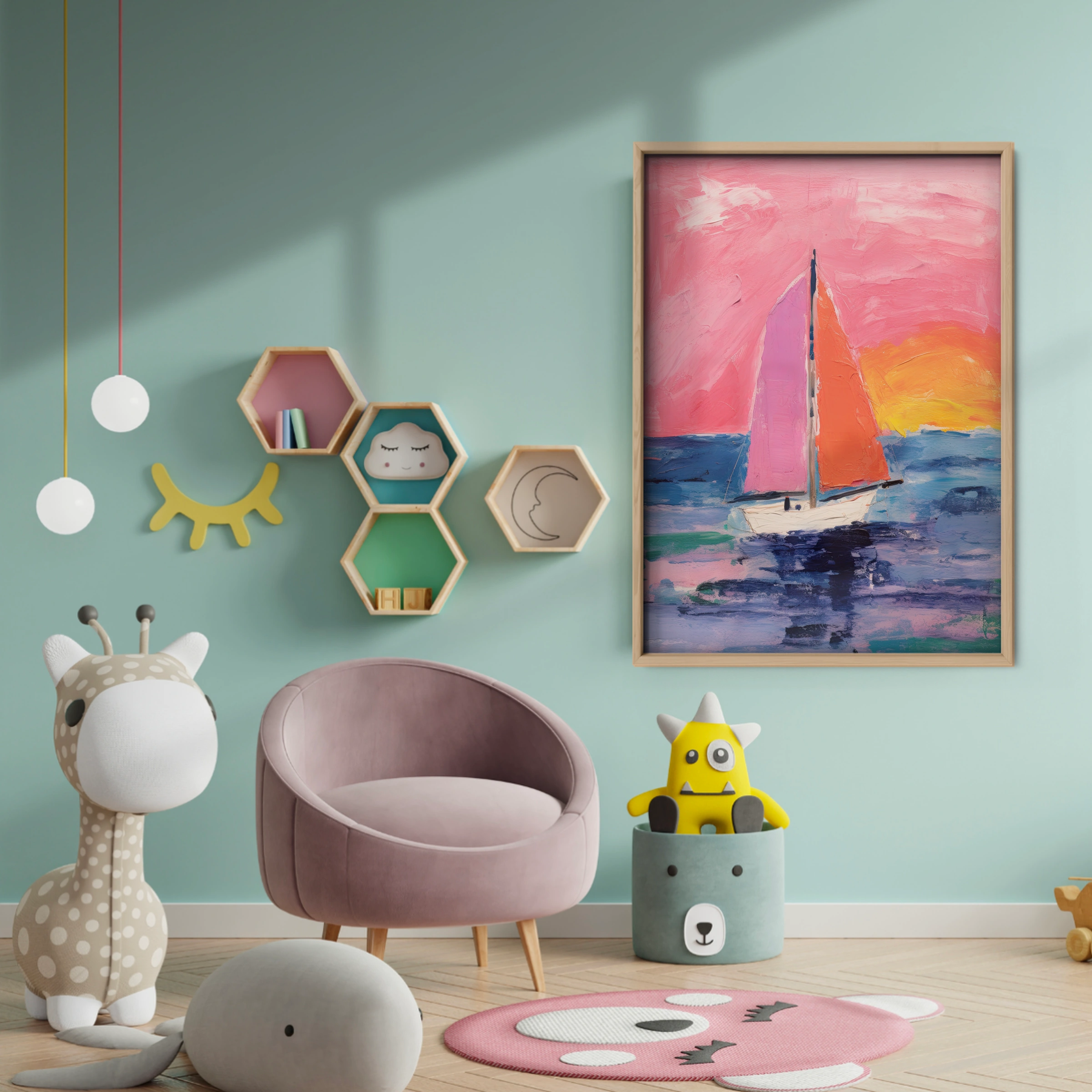 Sailboat Sunset Nursery Print - baby room wall decor print