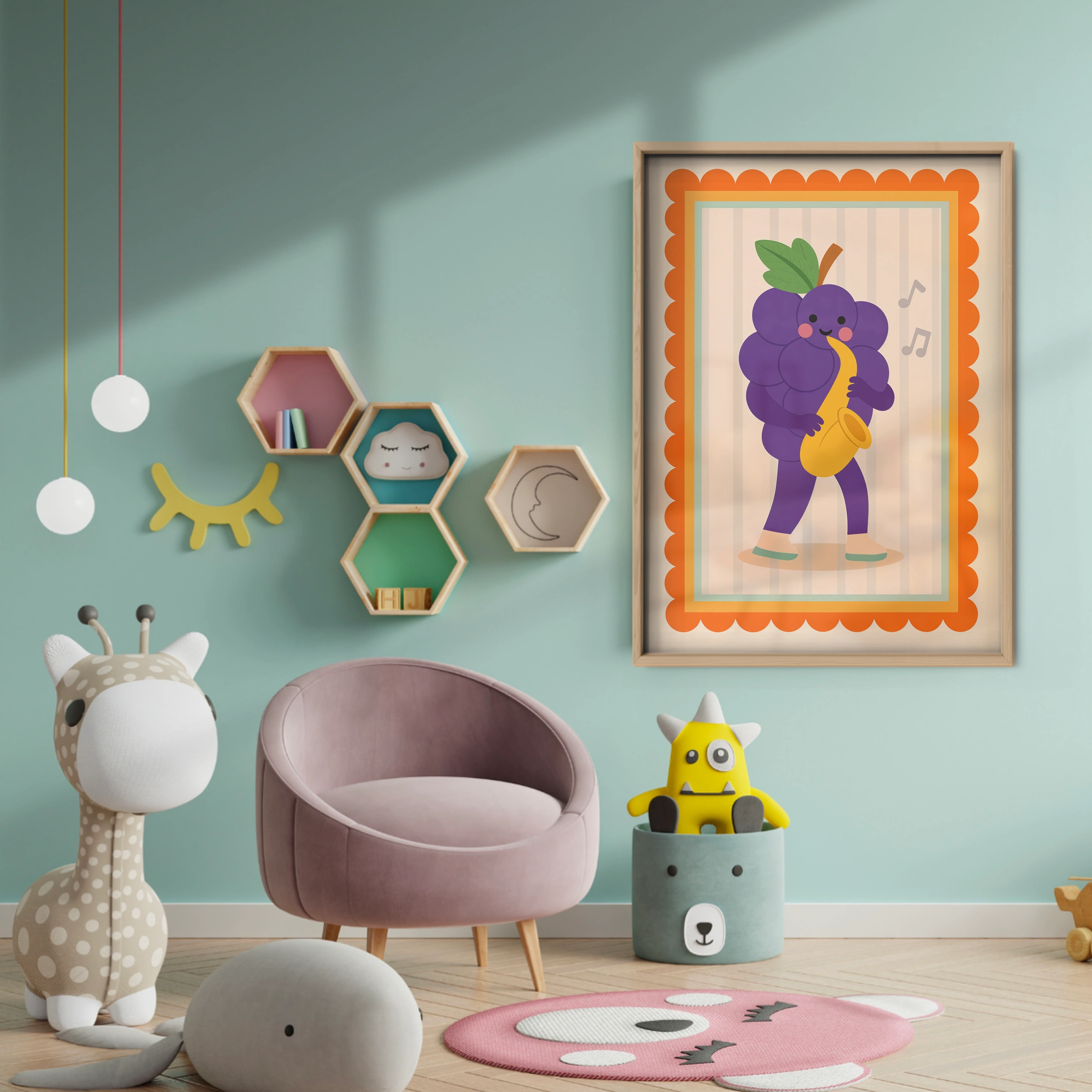 Saxophone Grape Nursery Print - baby room wall decor print